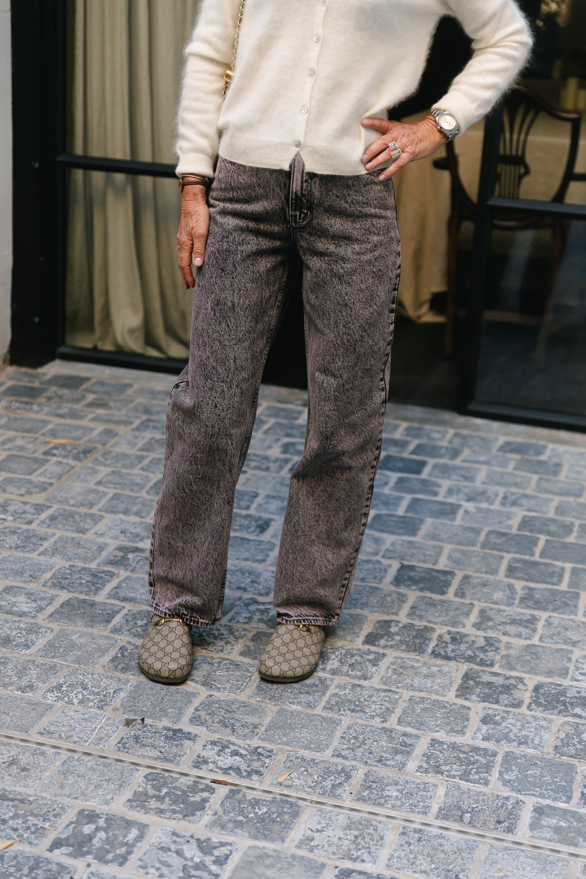 Theodora denim trousers pink/grey acid wash