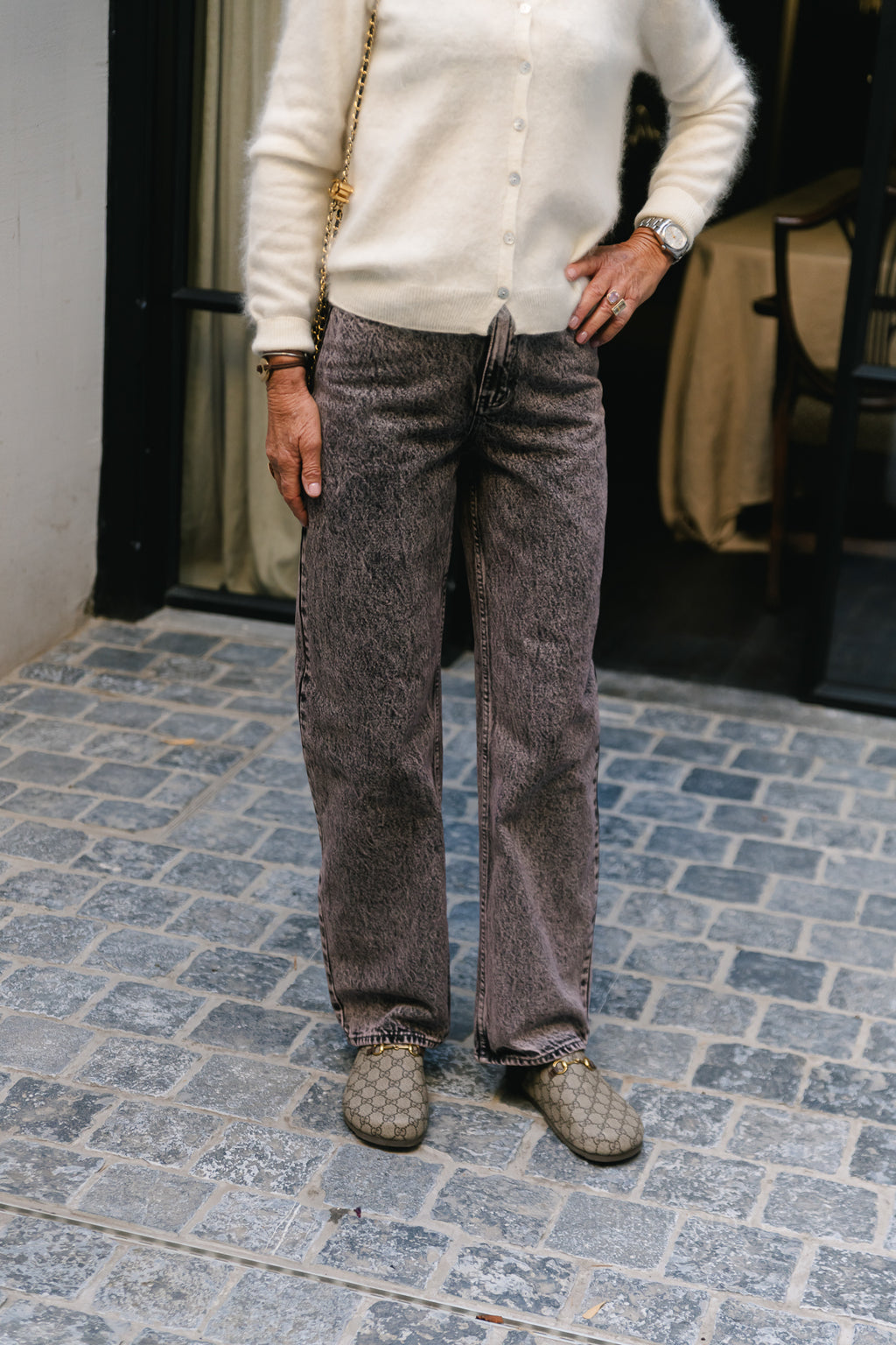 Theodora denim trousers pink/grey acid wash