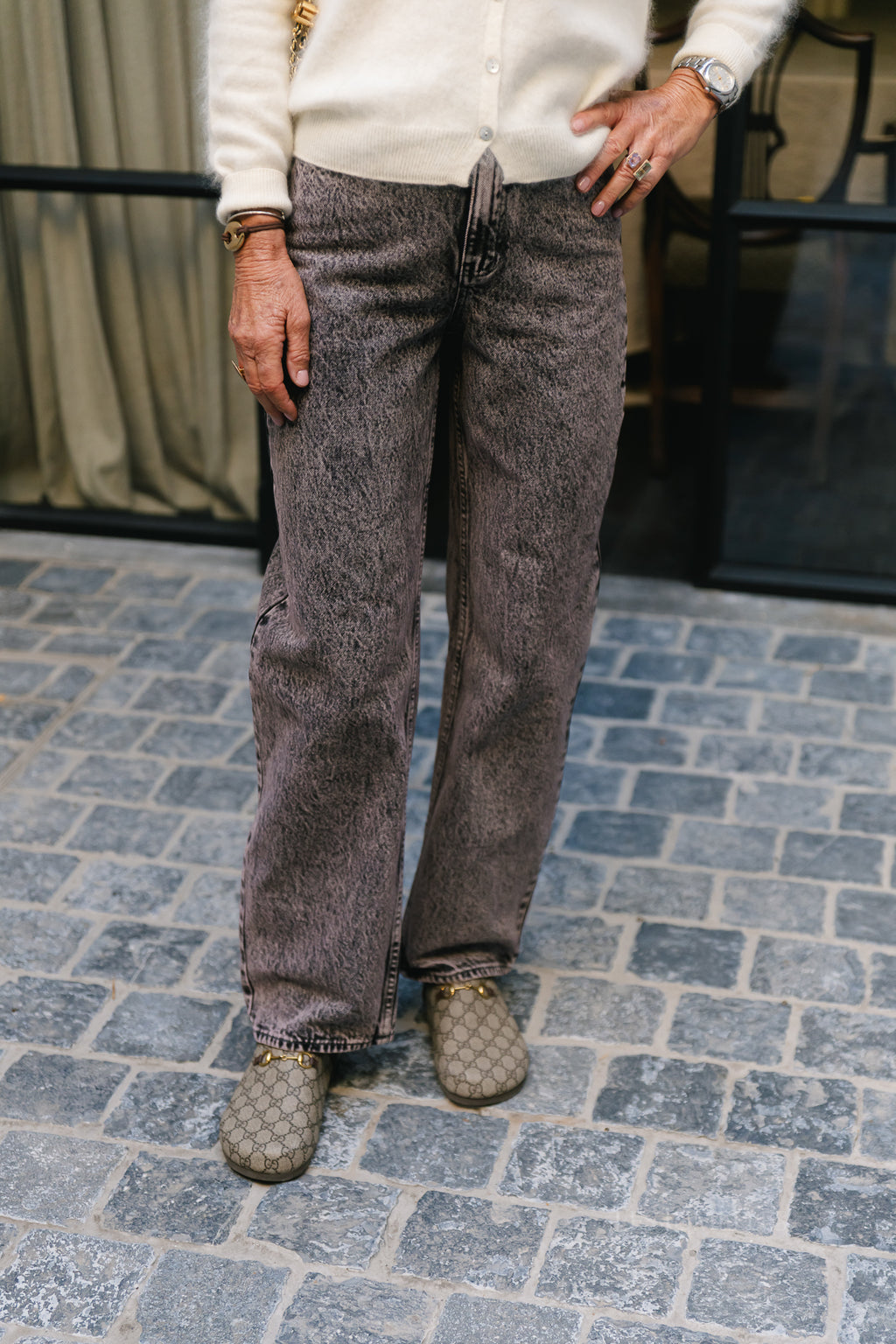 Theodora denim trousers pink/grey acid wash