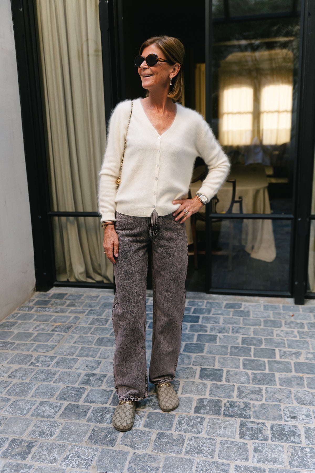Theodora denim trousers pink/grey acid wash