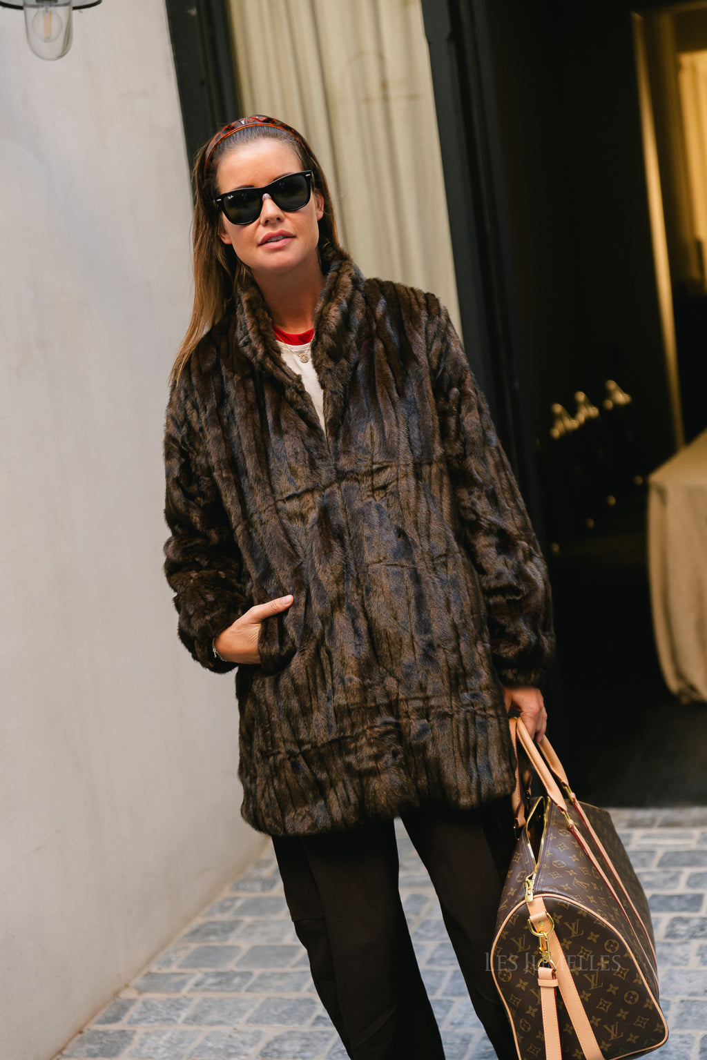 Aveline faux fur coat hot chocolate