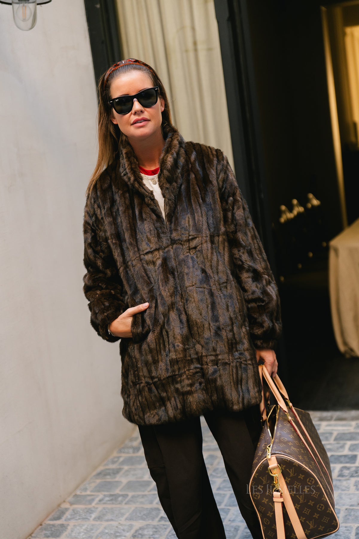 Aveline faux fur coat hot chocolate