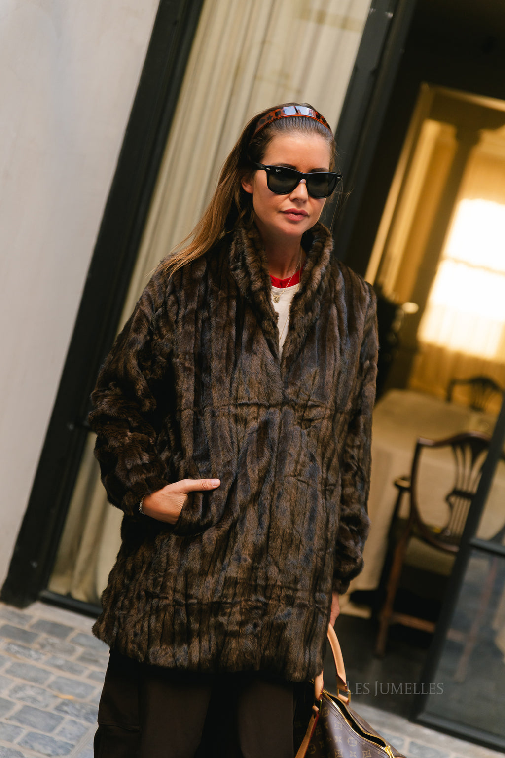 Aveline faux fur coat hot chocolate