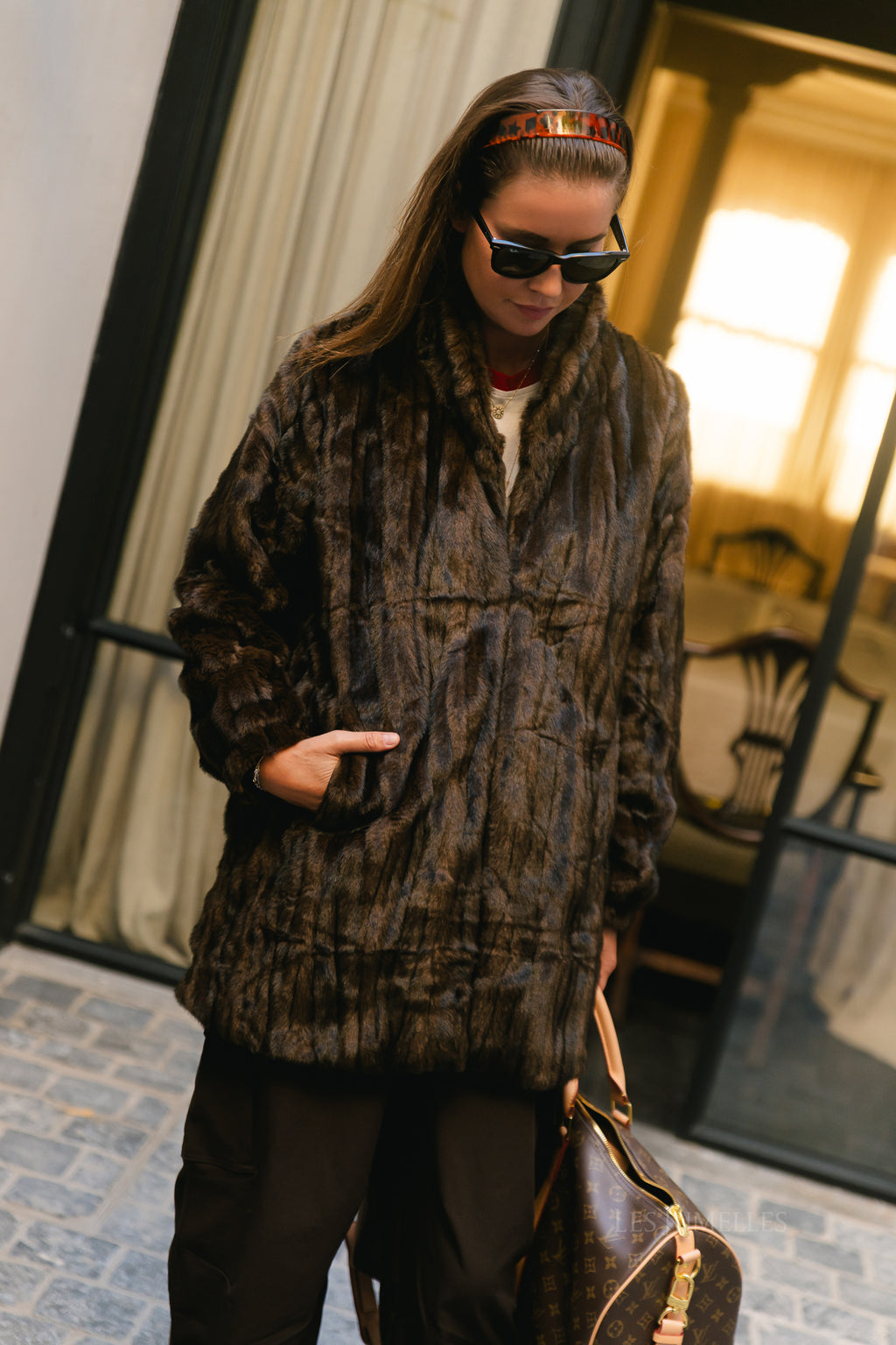 Aveline faux fur coat hot chocolate