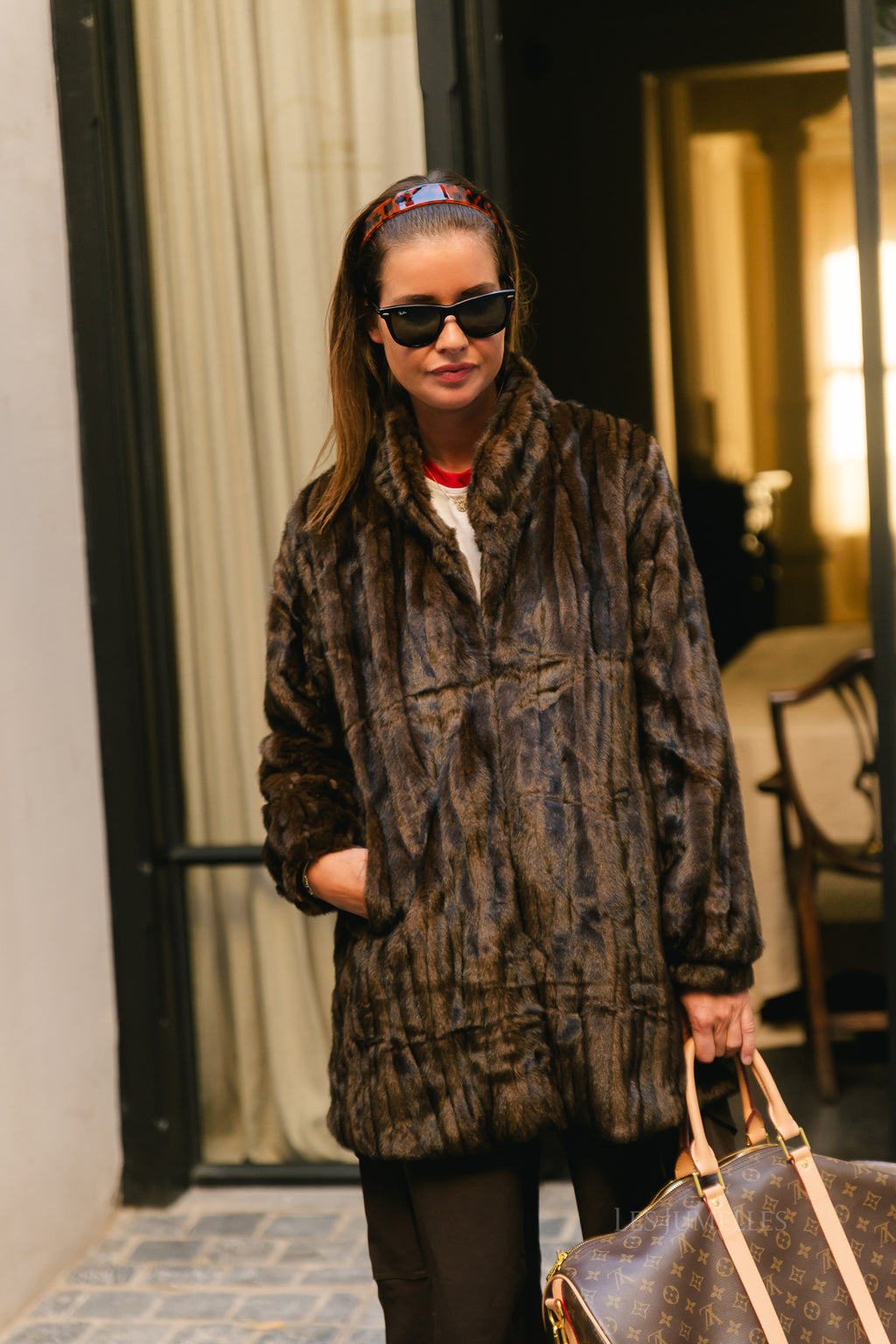 Aveline faux fur coat hot chocolate