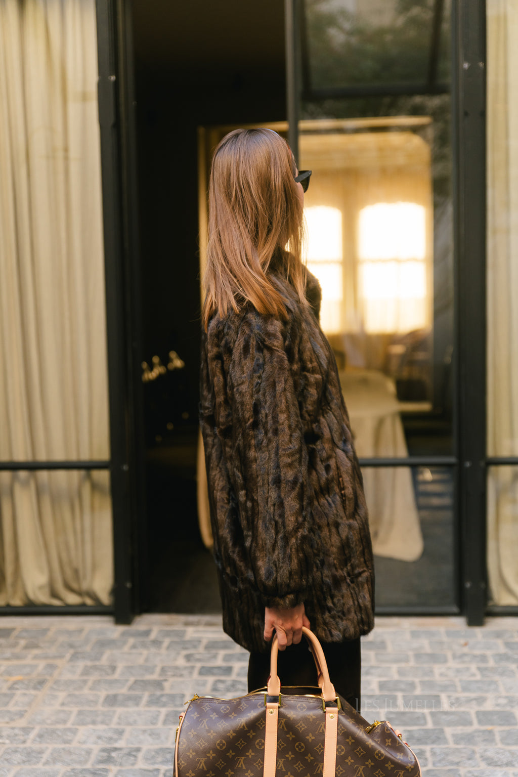 Aveline faux fur coat hot chocolate