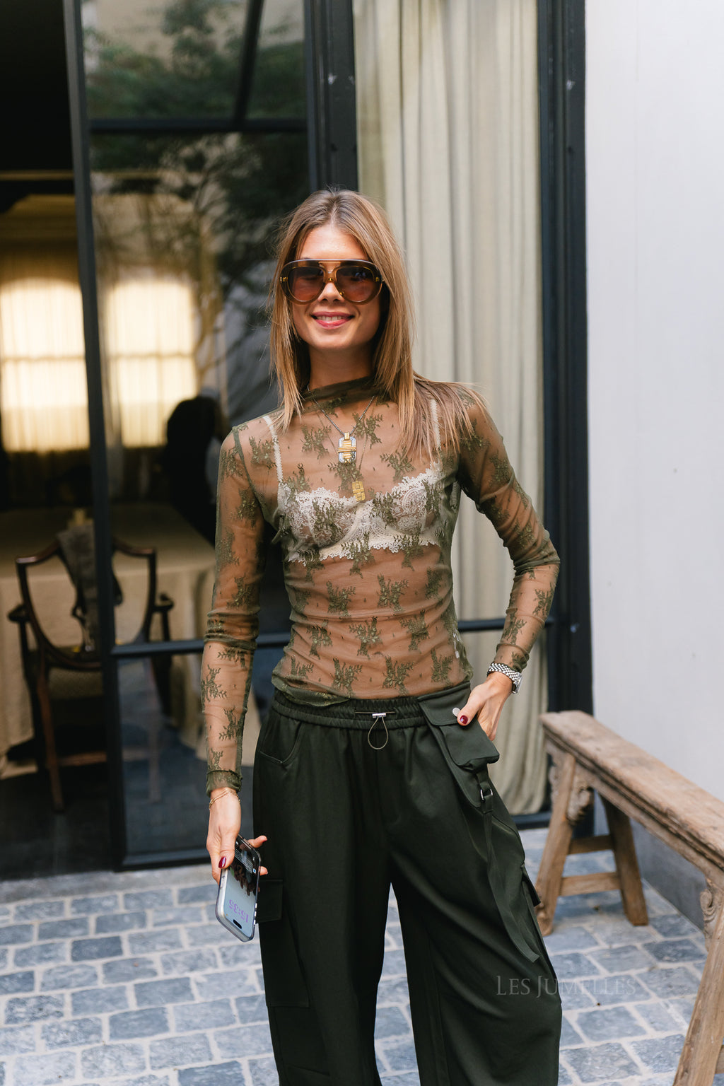 Jade longsleeve lace top khaki