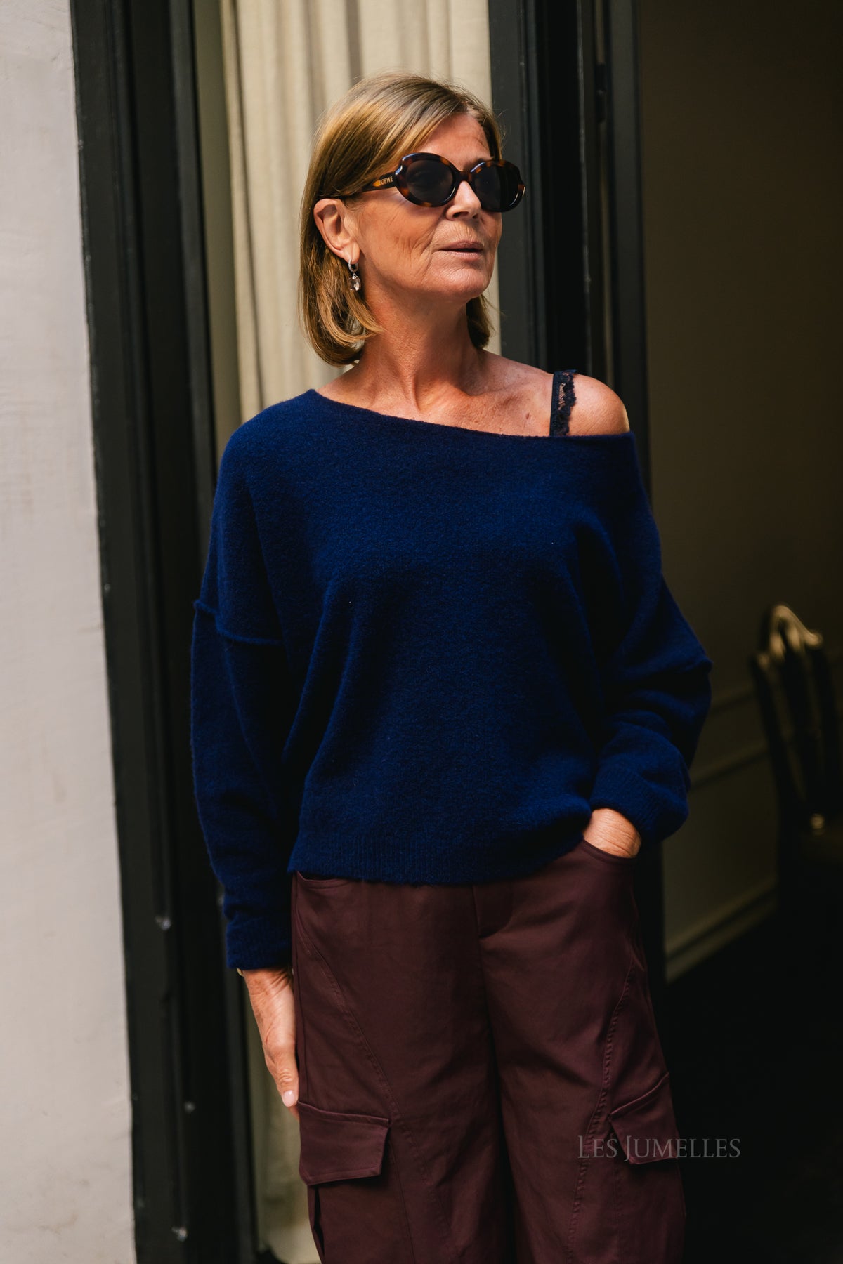 Nova off shoulder sweater navy