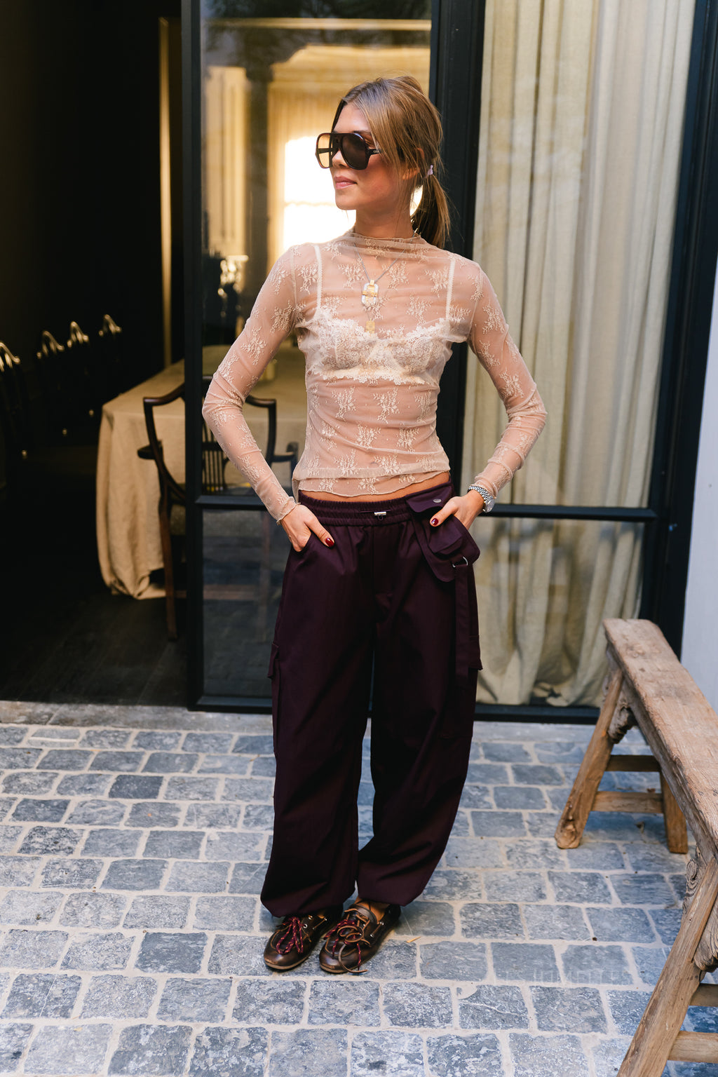 Jade longsleeve lace top taupe