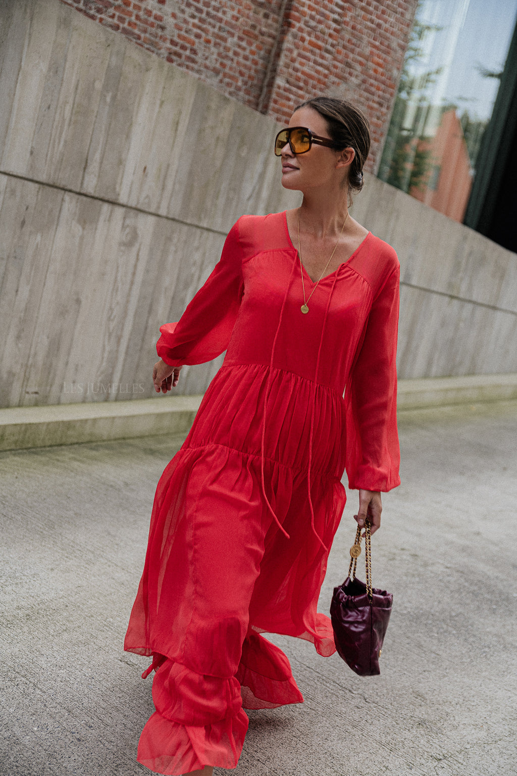 VIKale L/S Maxikleid Mohnrot