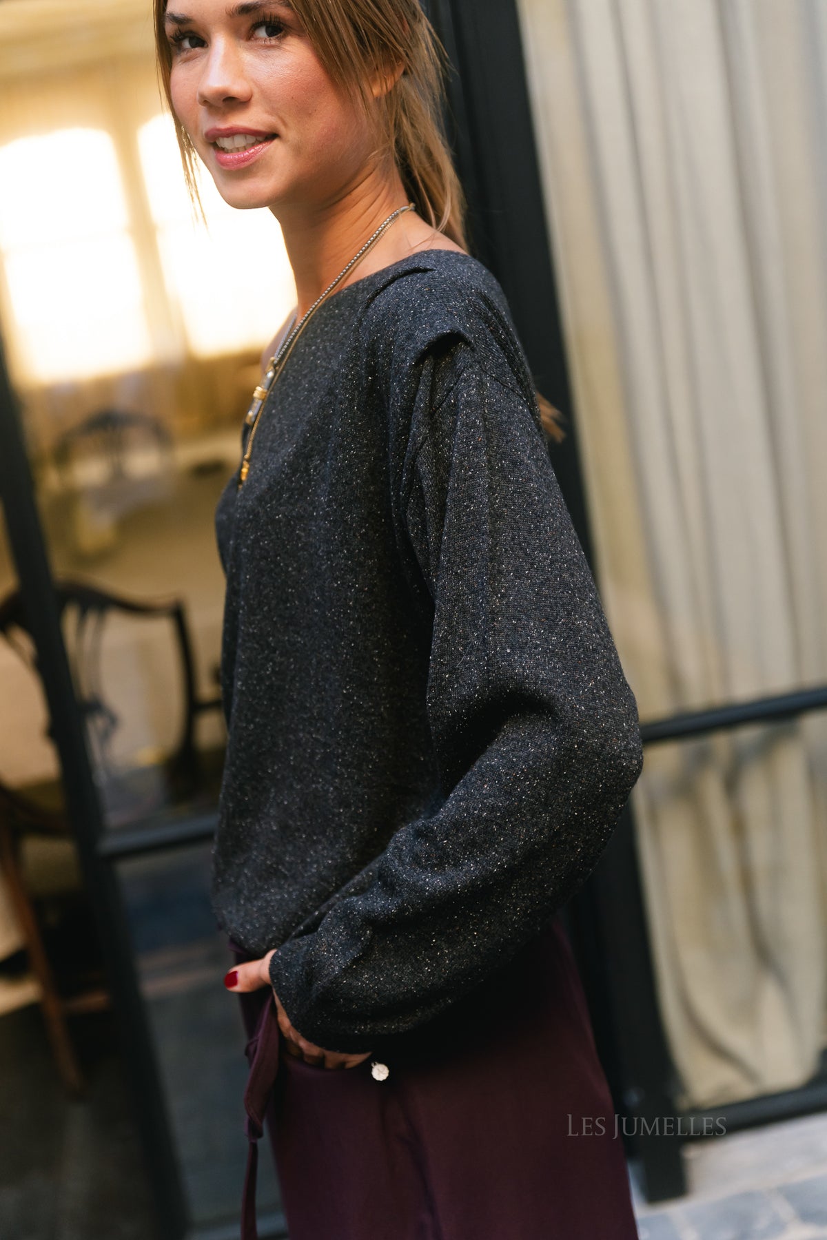 Lisette one shoulder shirt anthracite