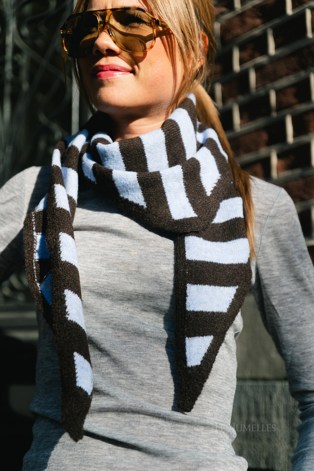 Coralie striped triangle scarf java/light blue