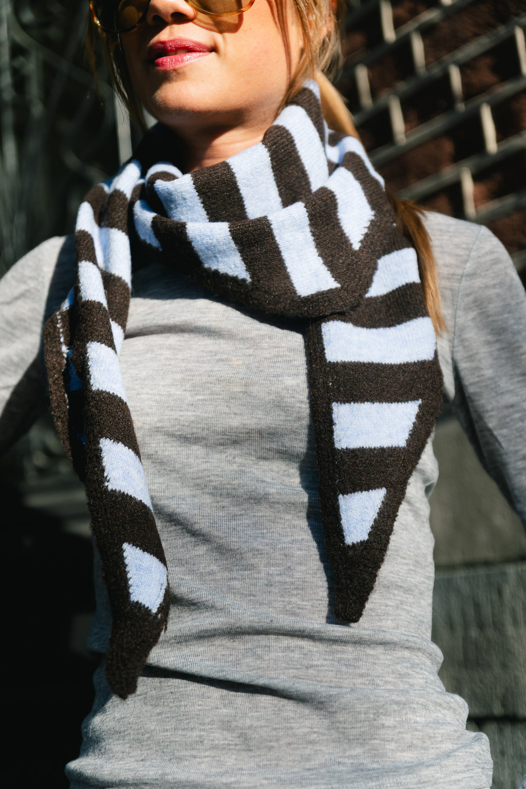 Coralie striped triangle scarf java/light blue