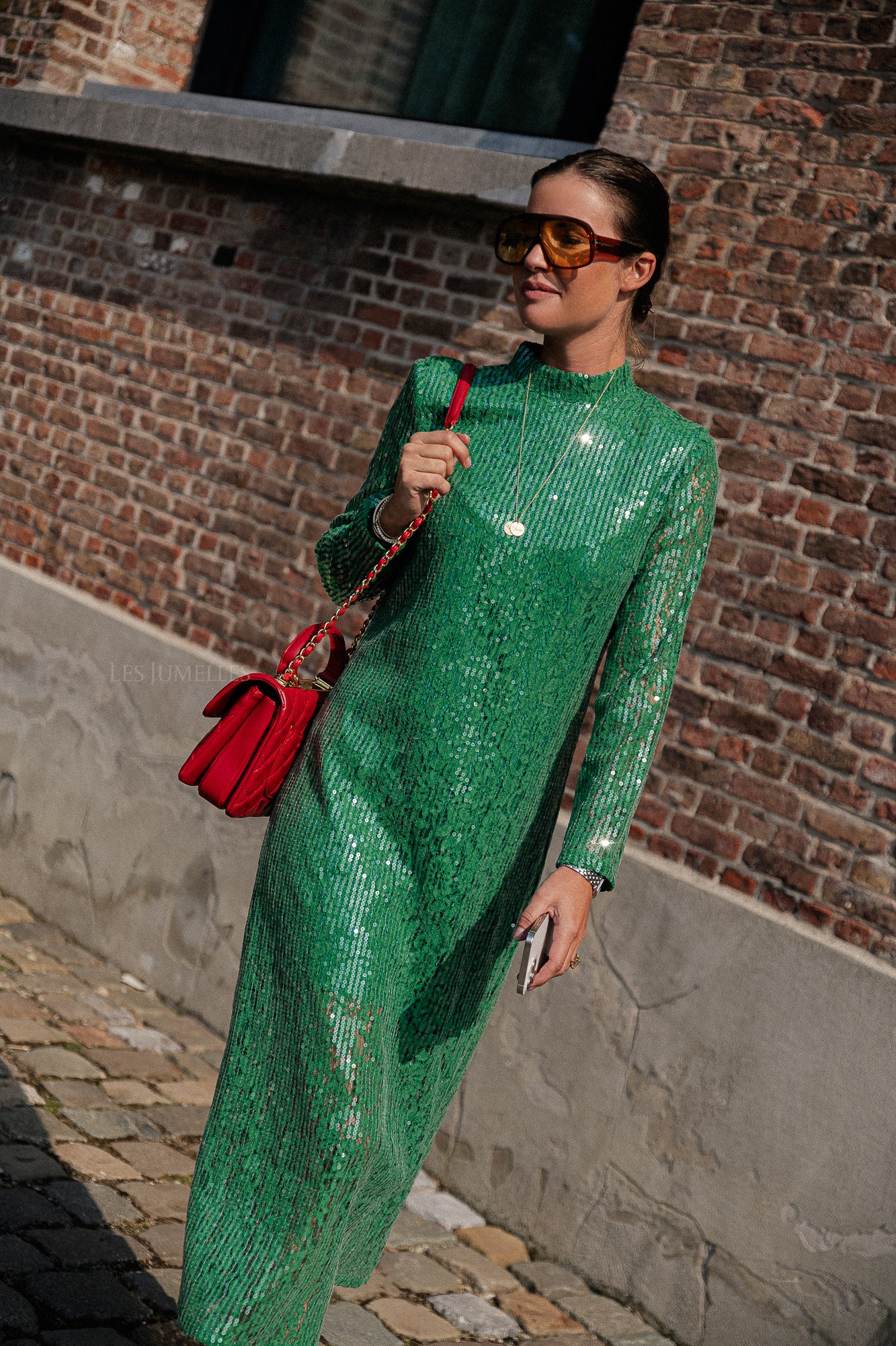 Robe longue en dentelle YASSabine LS vert joyeux