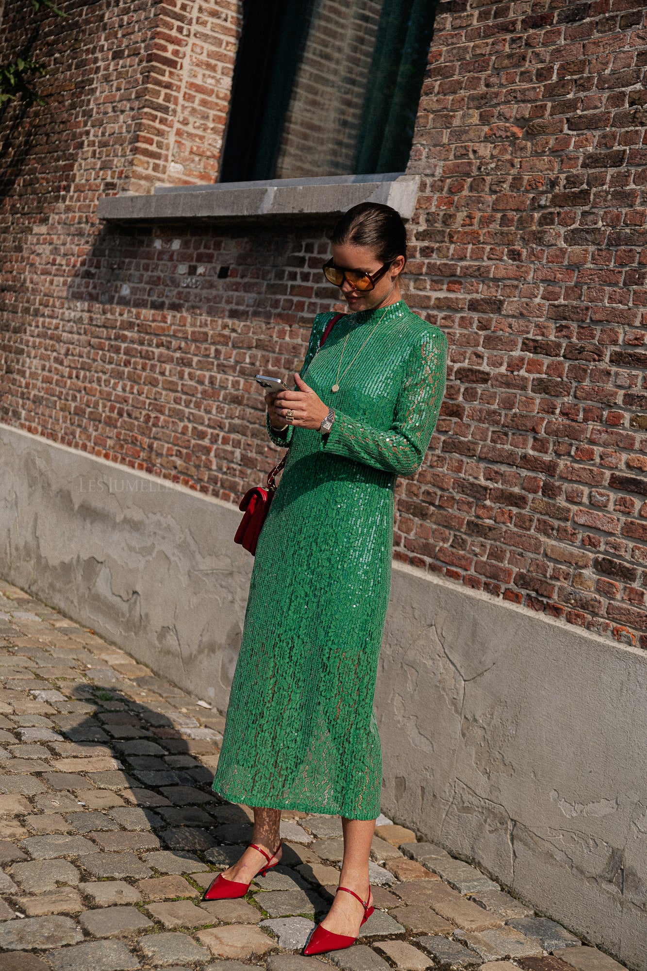 YASSabine LS Langes Kleid aus Spitze in fröhlichem Grün