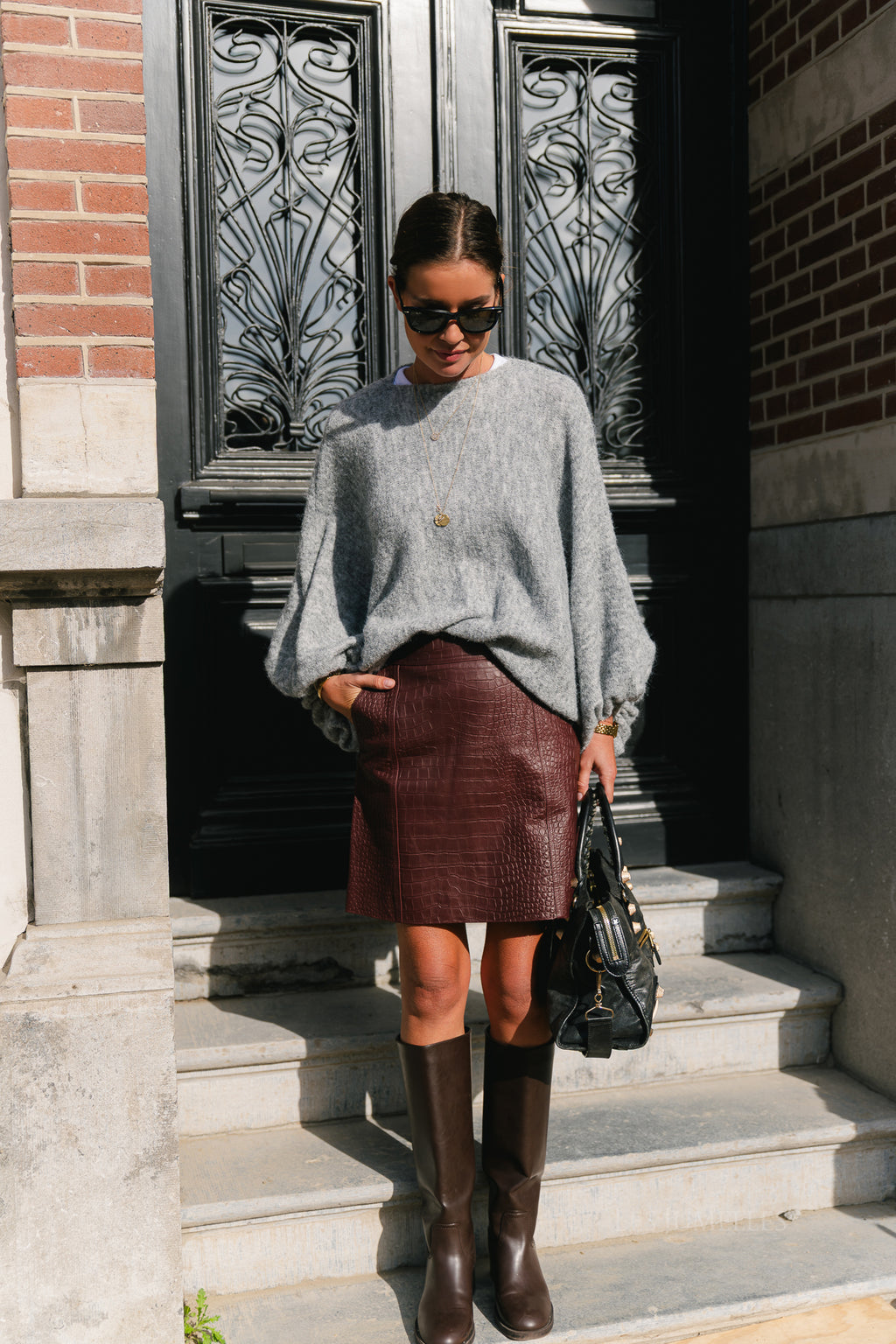 ROUMaya HW short leather skirt bitter chocolate
