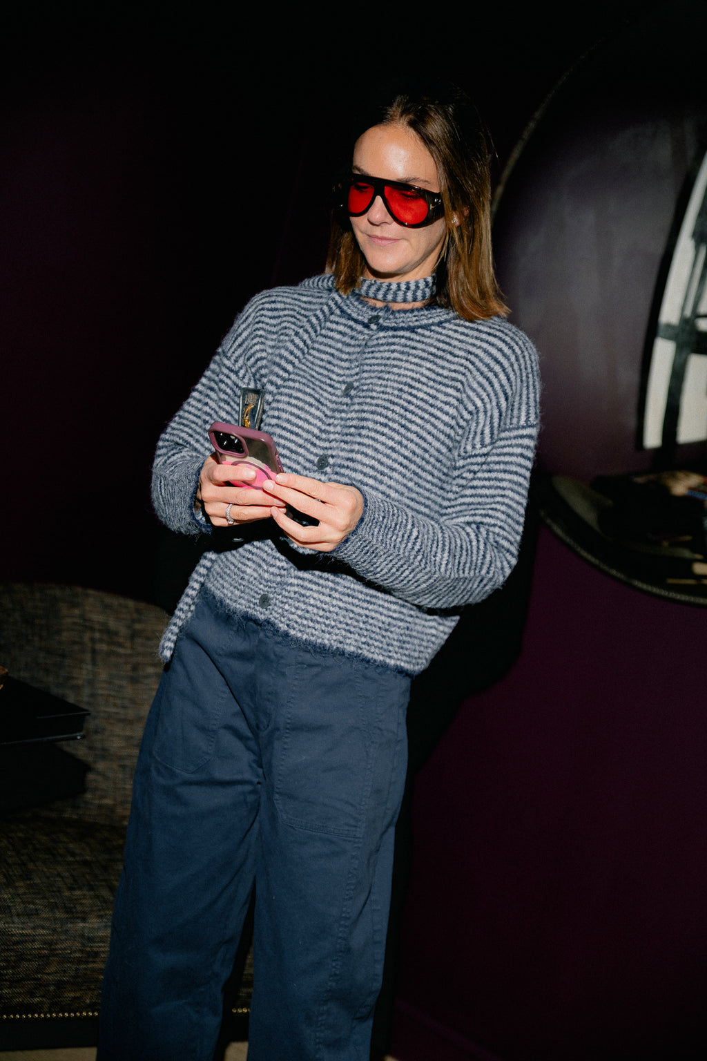 Elise striped cardigan navy/grey