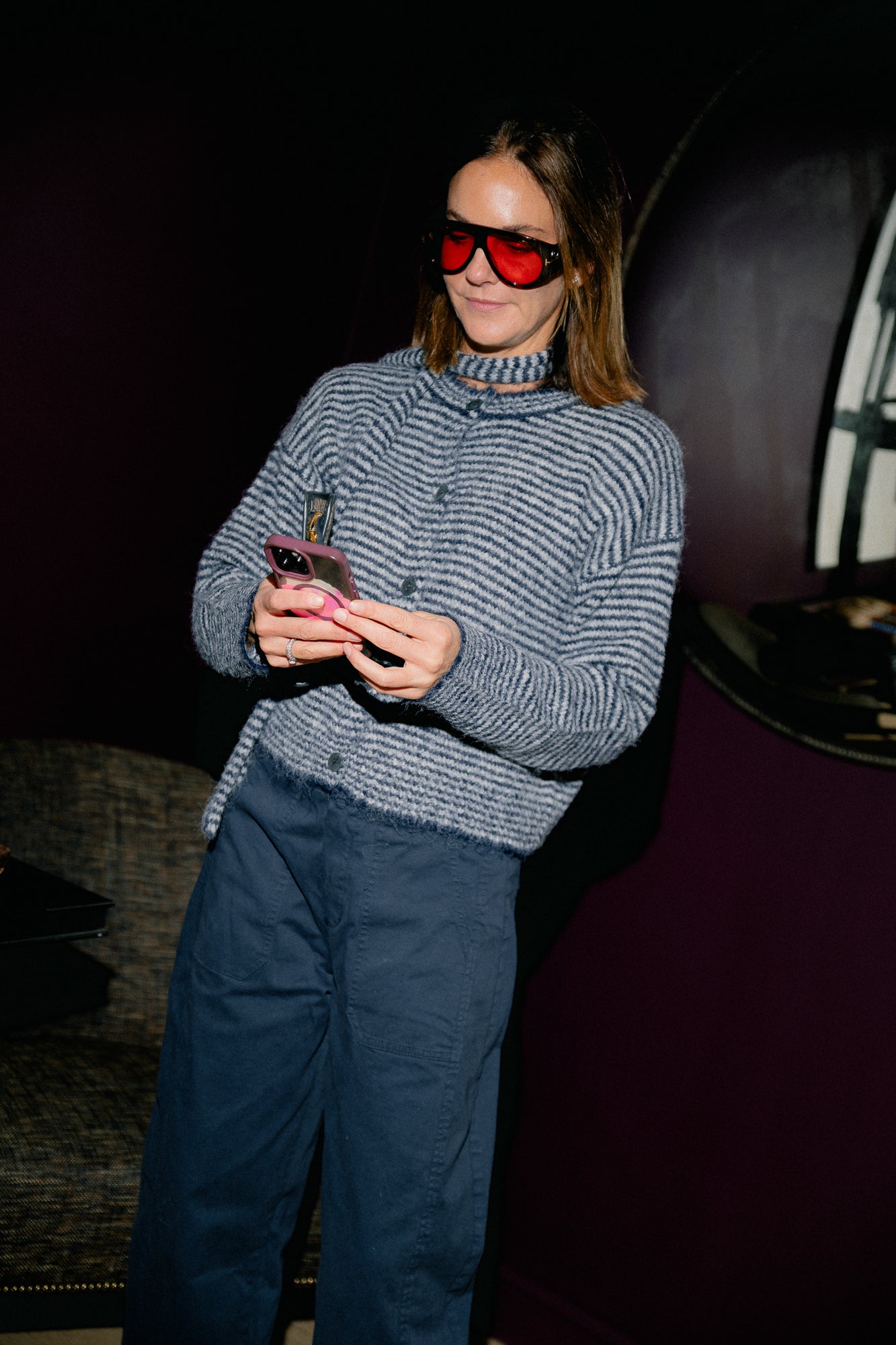 Elise striped cardigan navy/grey