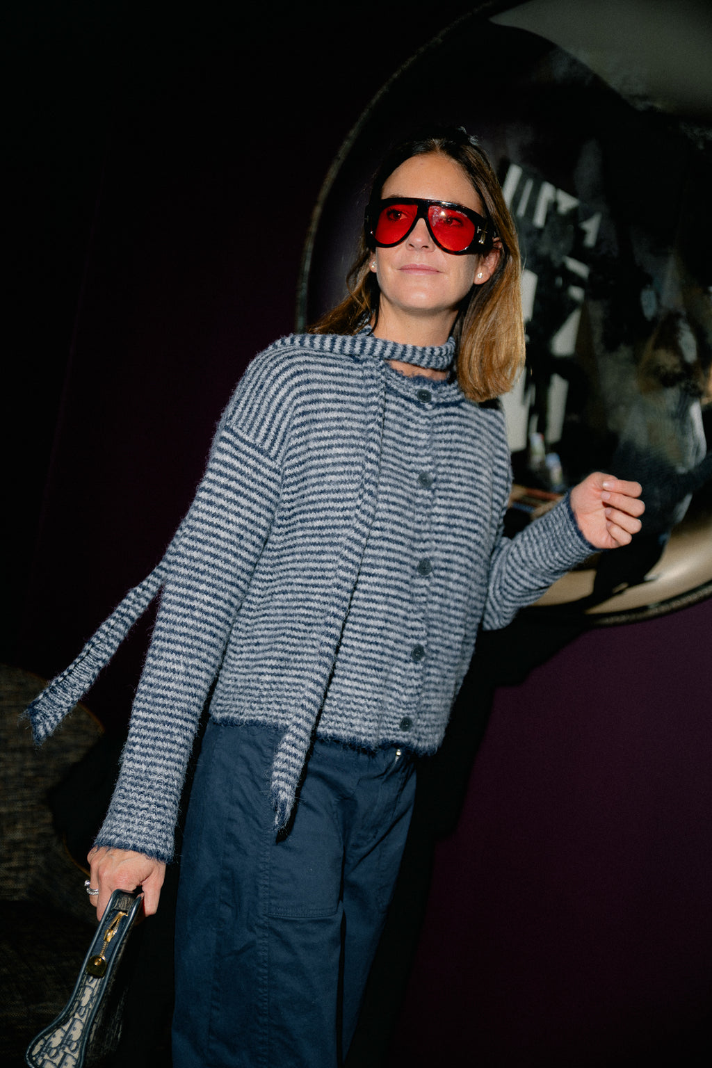 Elise striped cardigan navy/grey