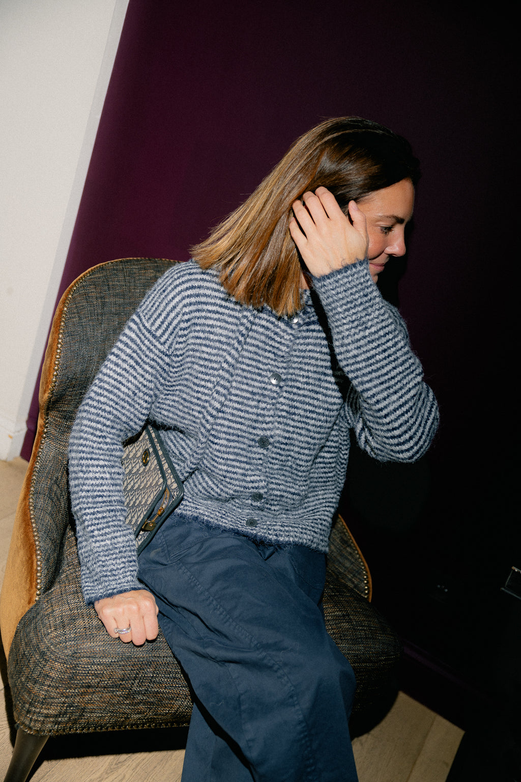 Elise striped cardigan navy/grey