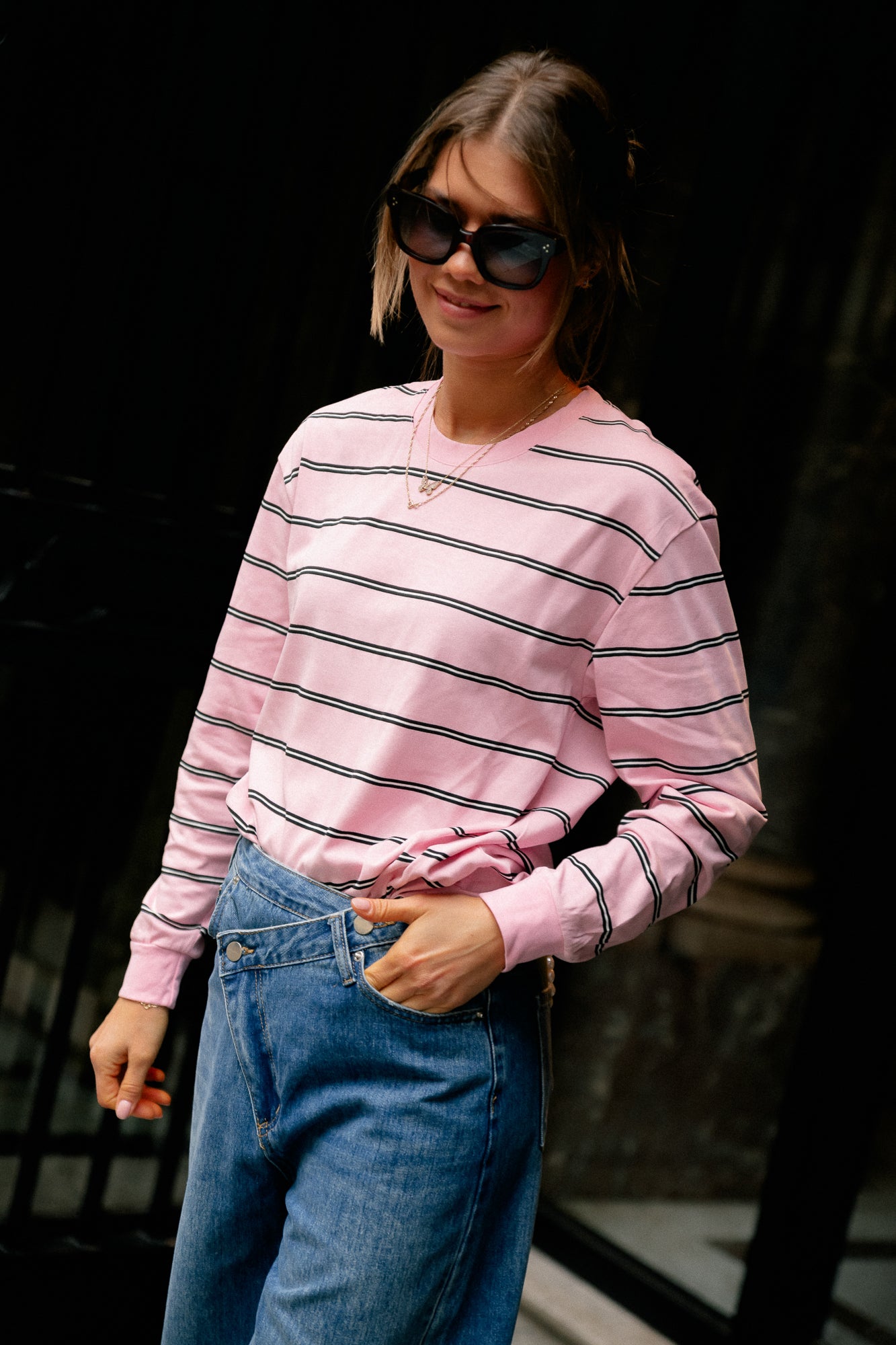 Taylor LS striped T-shirt pink