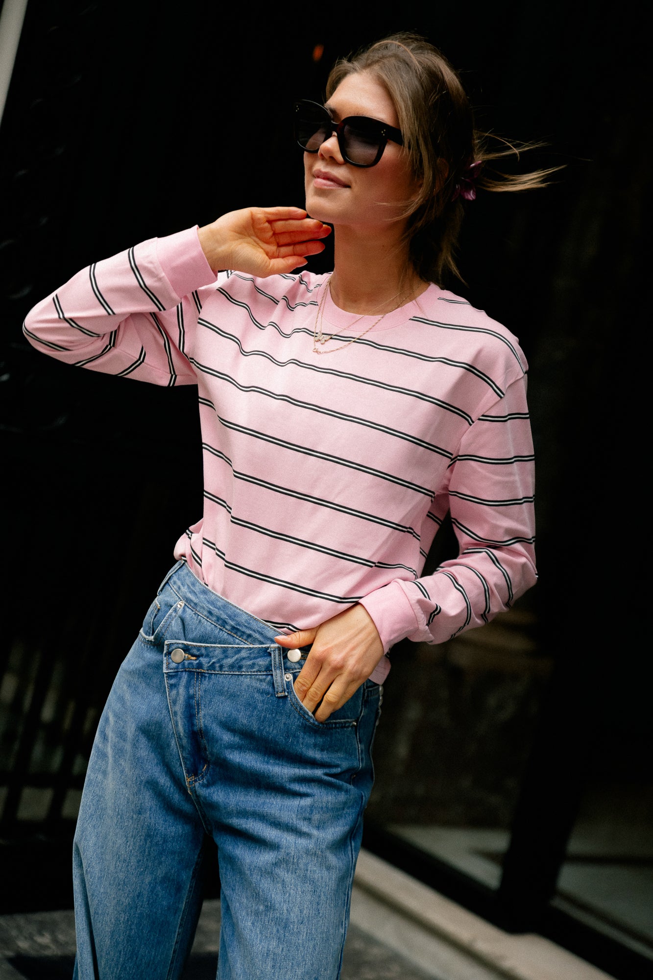 Taylor LS striped T-shirt pink