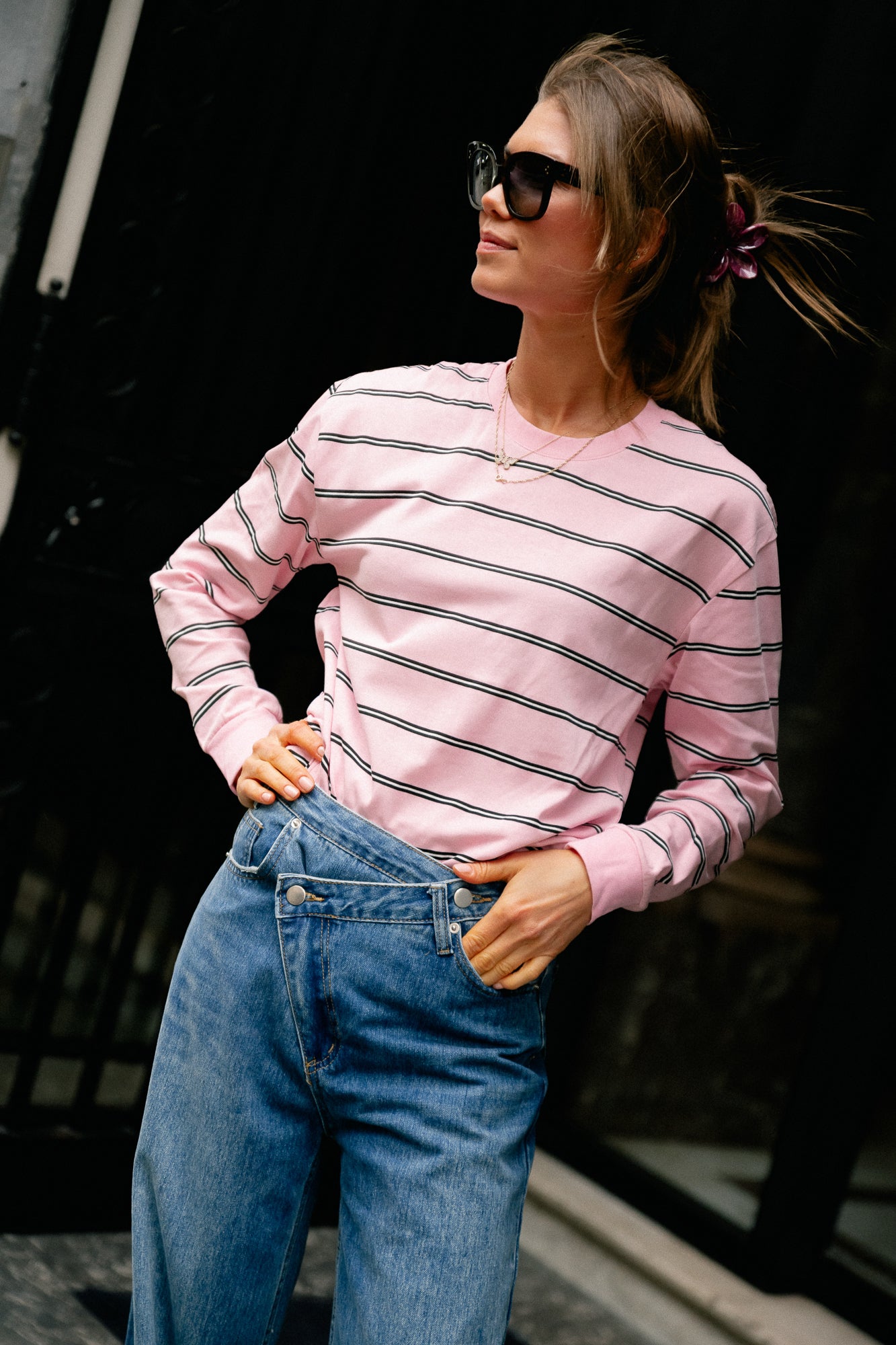 Taylor LS striped T-shirt pink