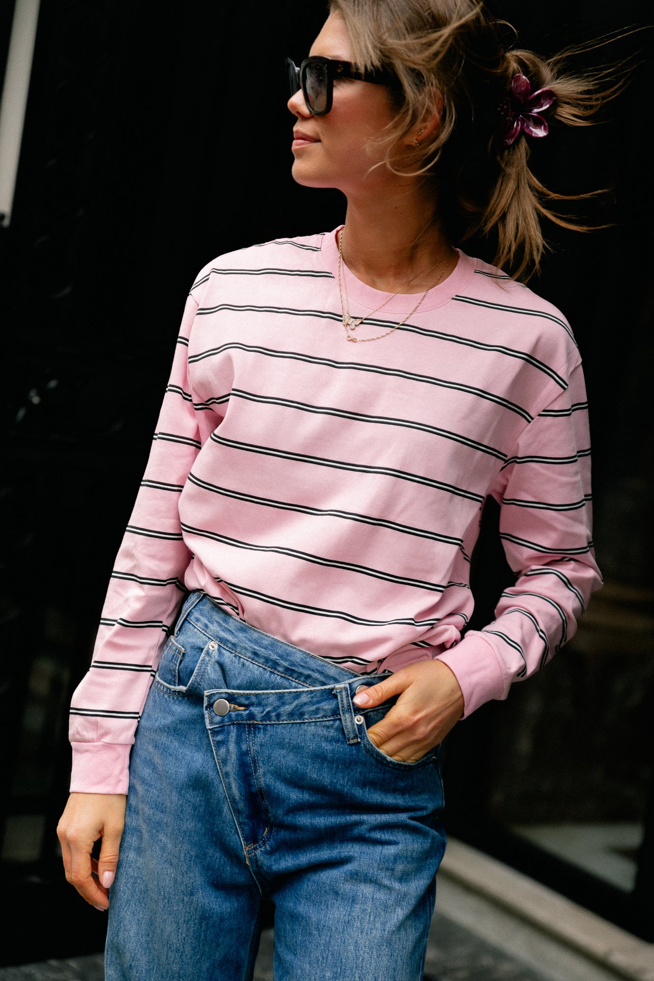 Taylor LS striped T-shirt pink
