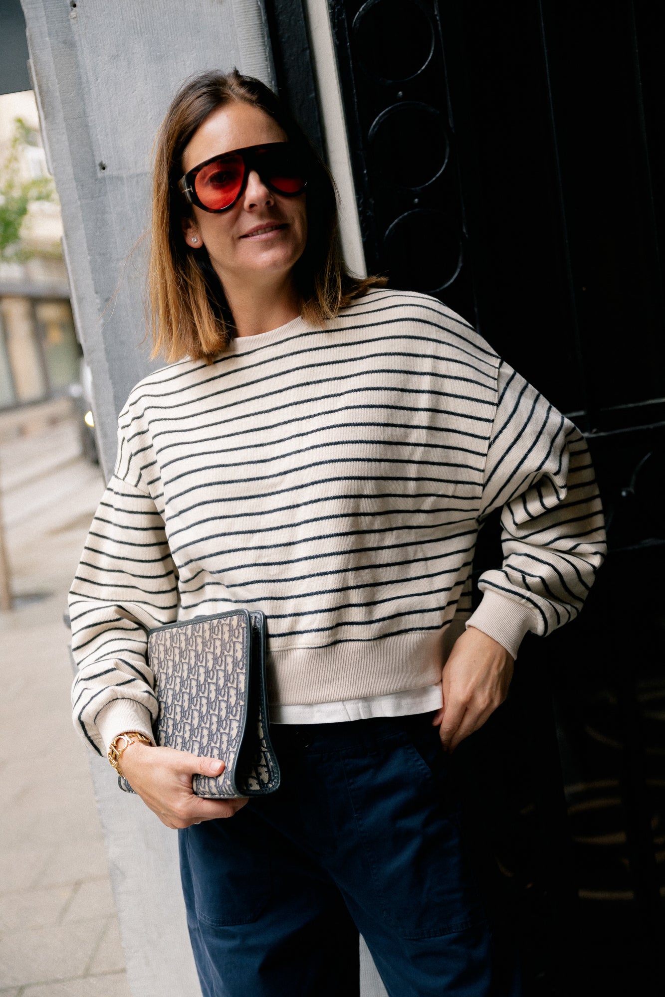 Camille striped sweater ecru/black