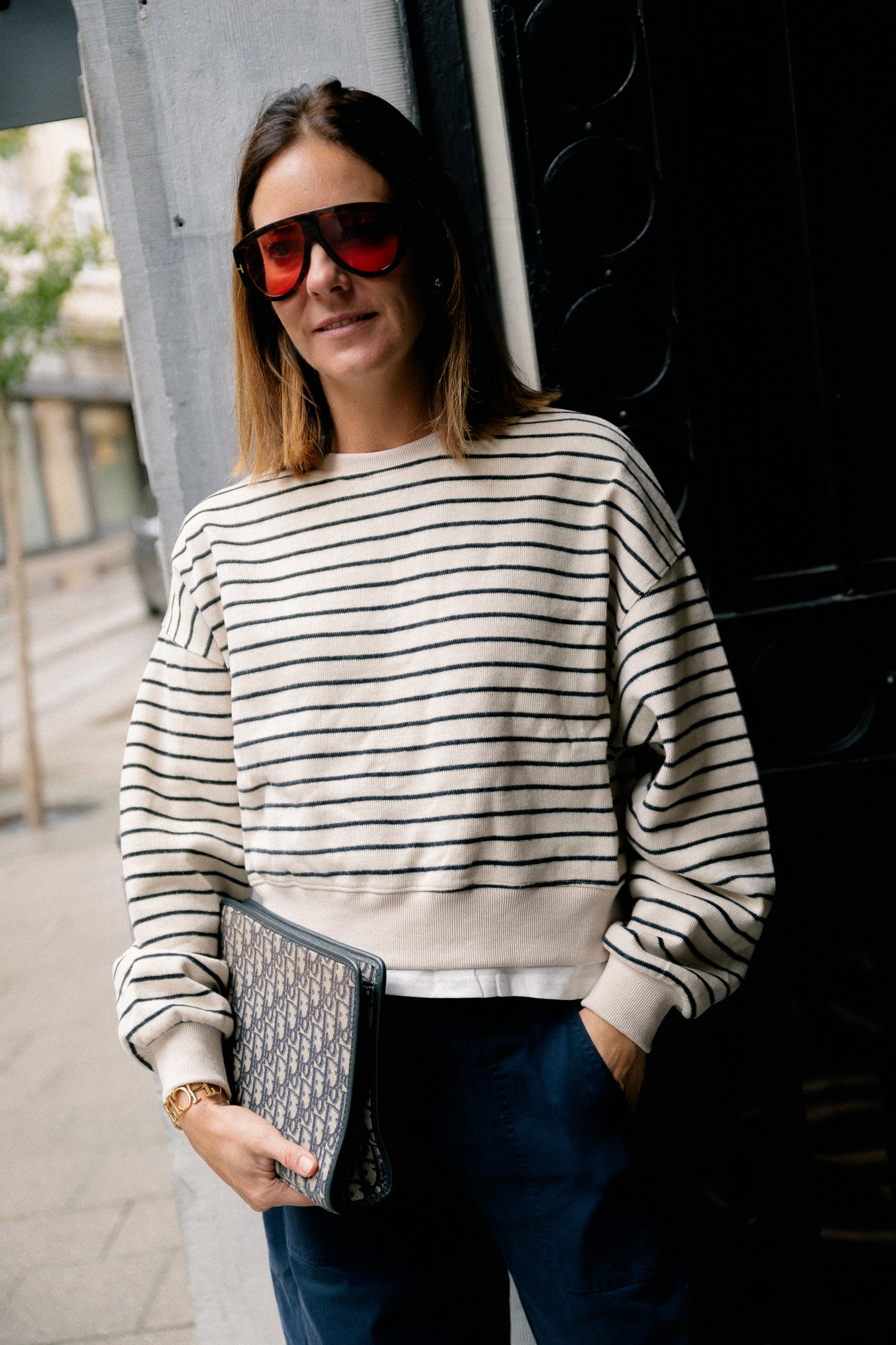Camille striped sweater ecru/black