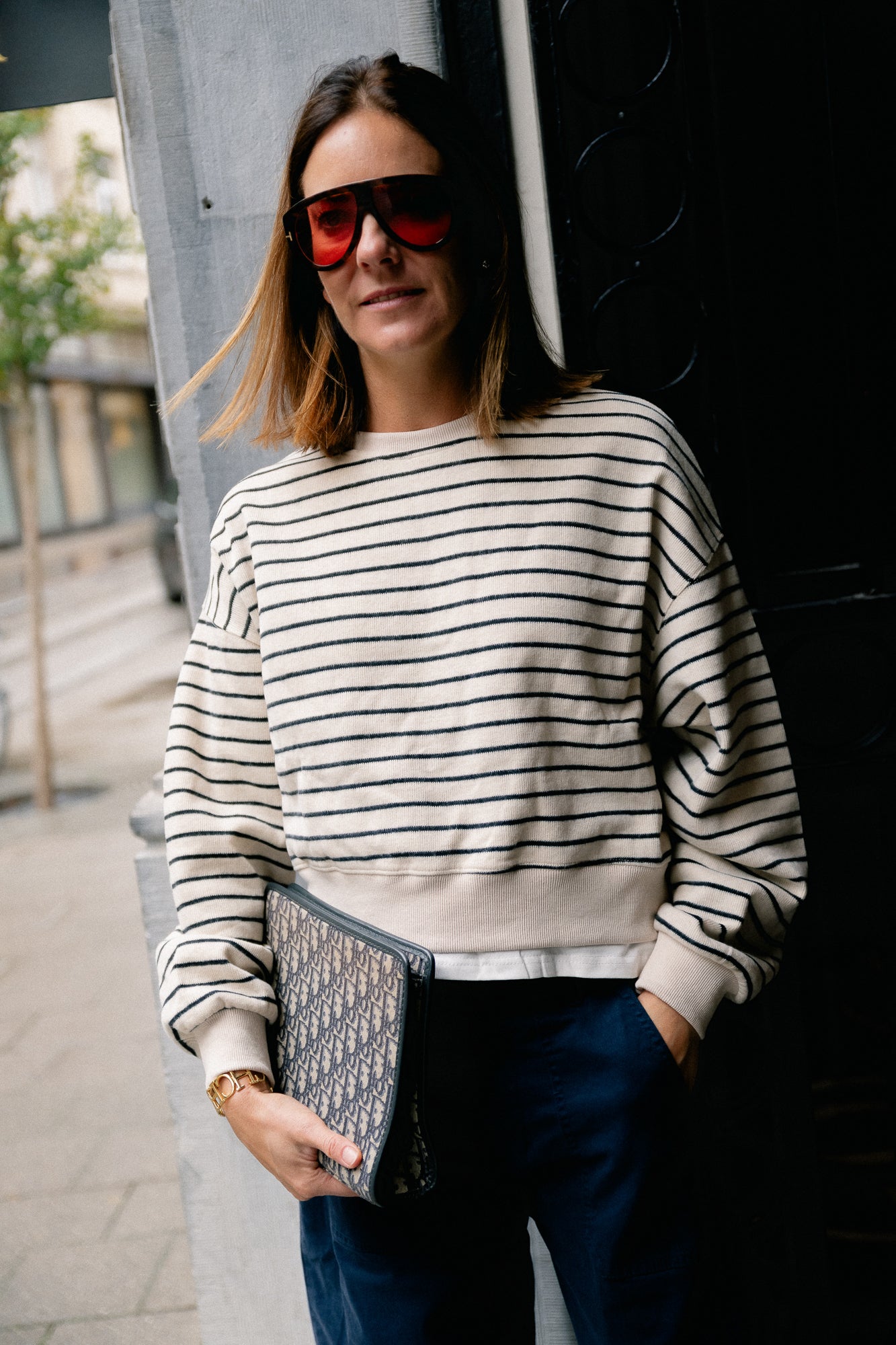 Camille striped sweater ecru/black