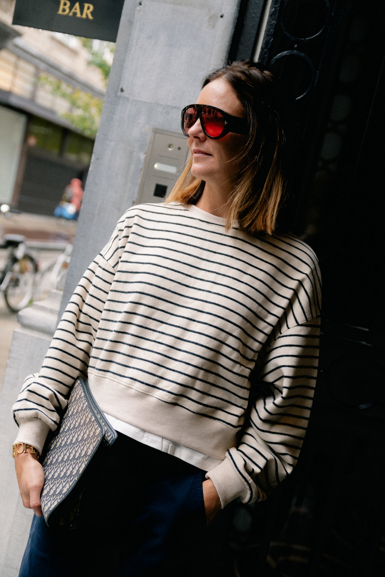 Camille striped sweater ecru/black