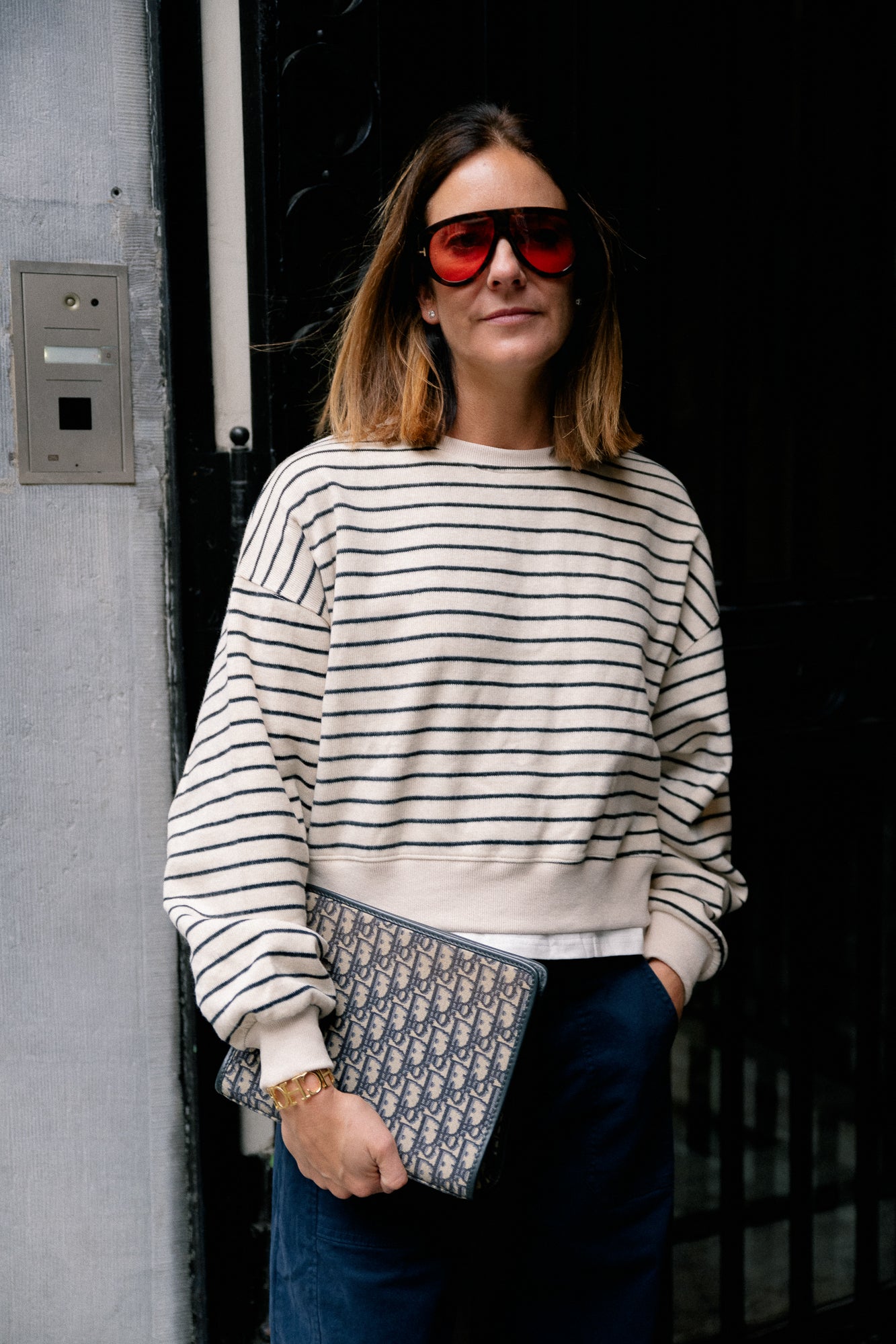 Camille striped sweater ecru/black