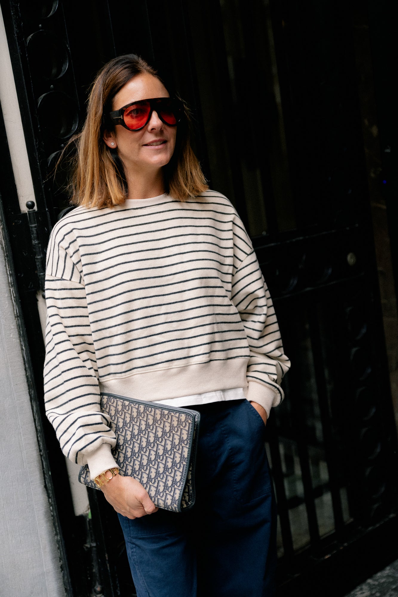 Camille striped sweater ecru/black