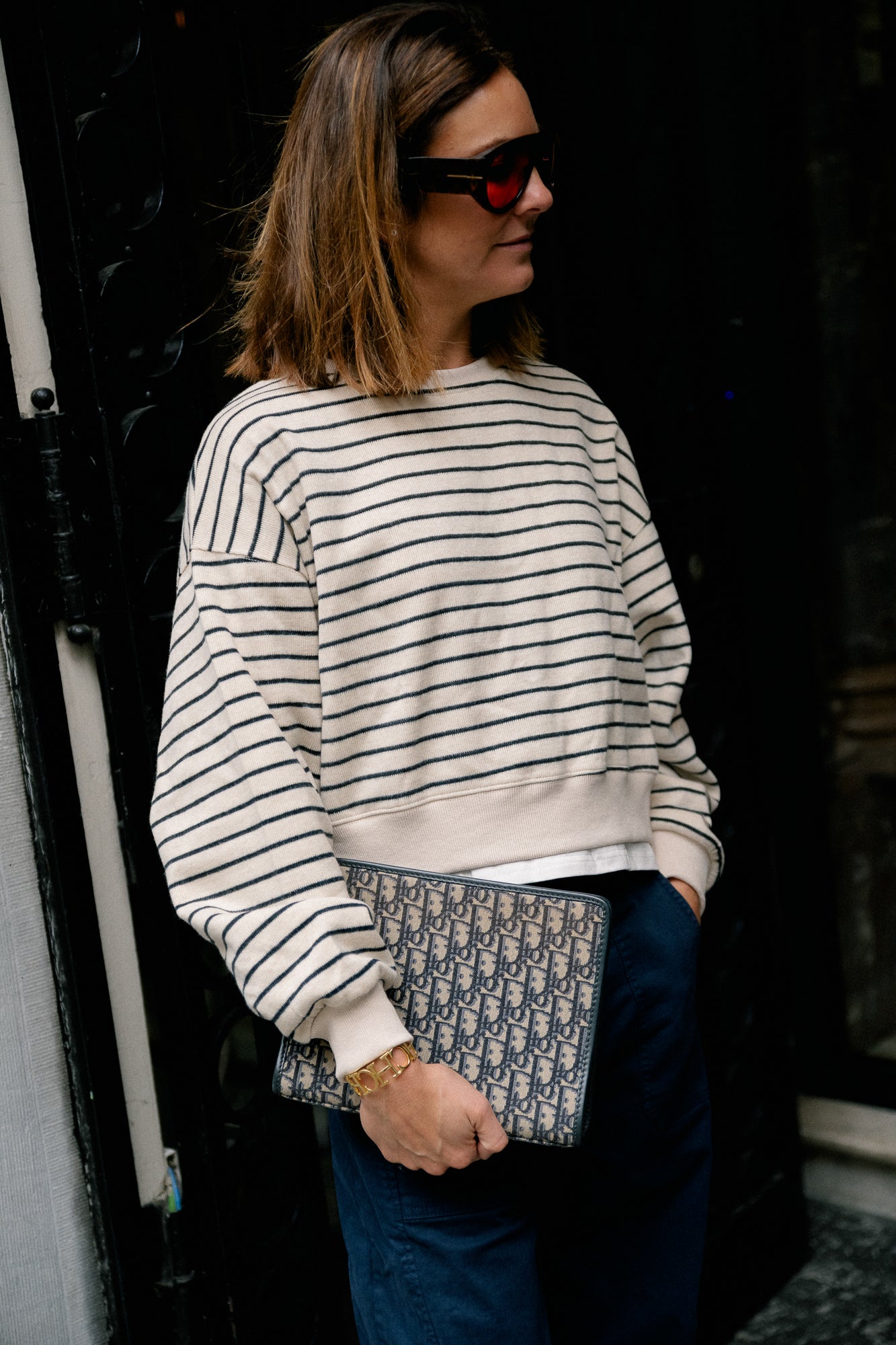 Camille striped sweater ecru/black