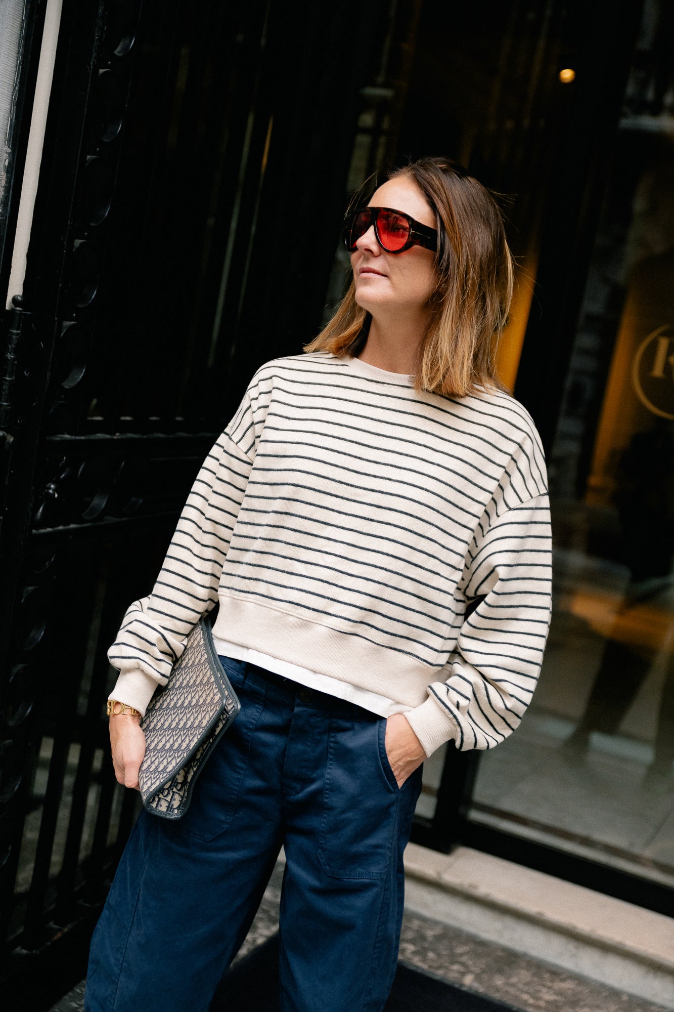 Camille striped sweater ecru/black
