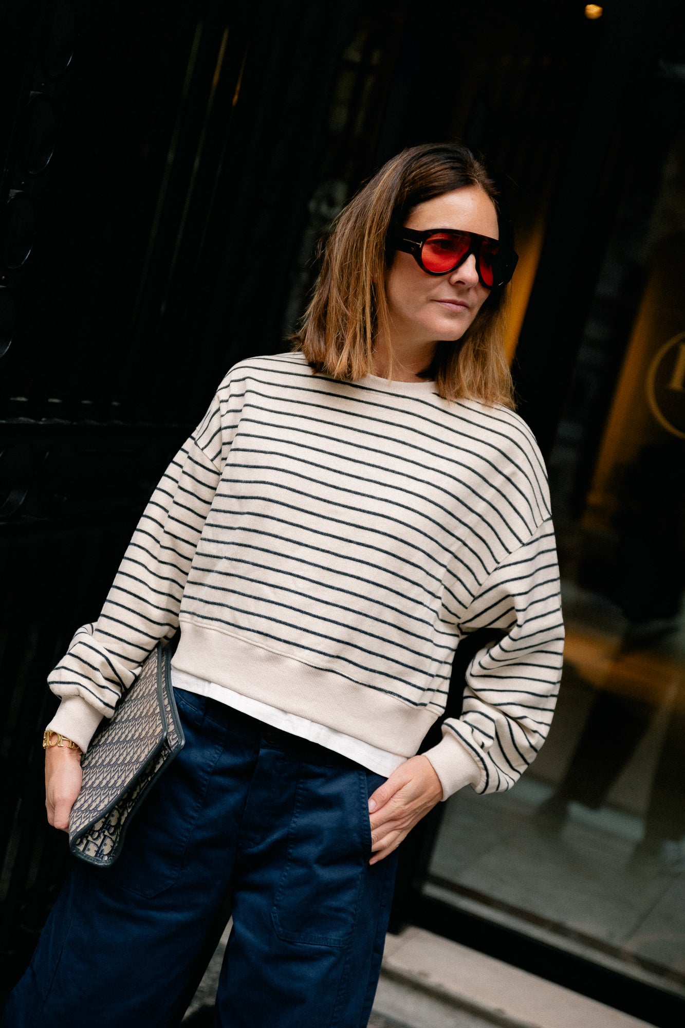 Camille striped sweater ecru/black