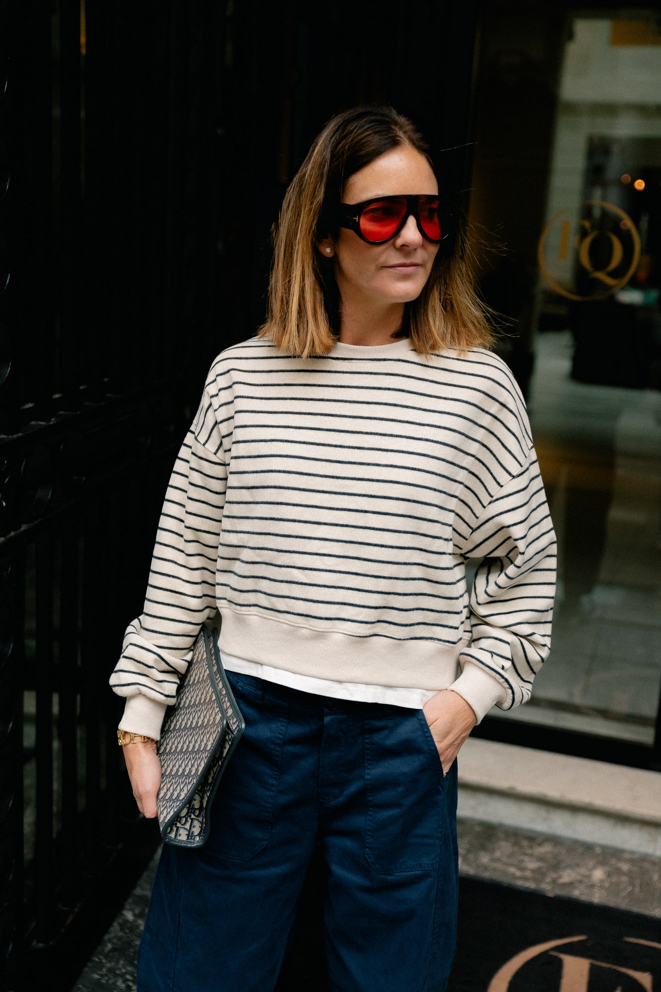 Camille striped sweater ecru/black