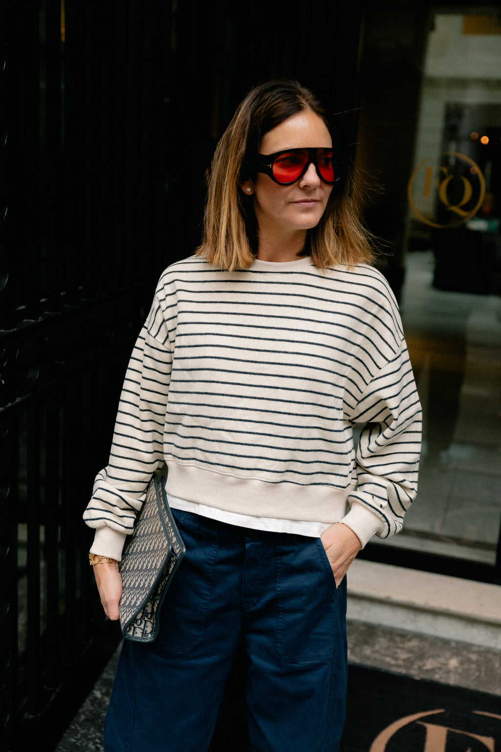 Camille striped sweater ecru/black