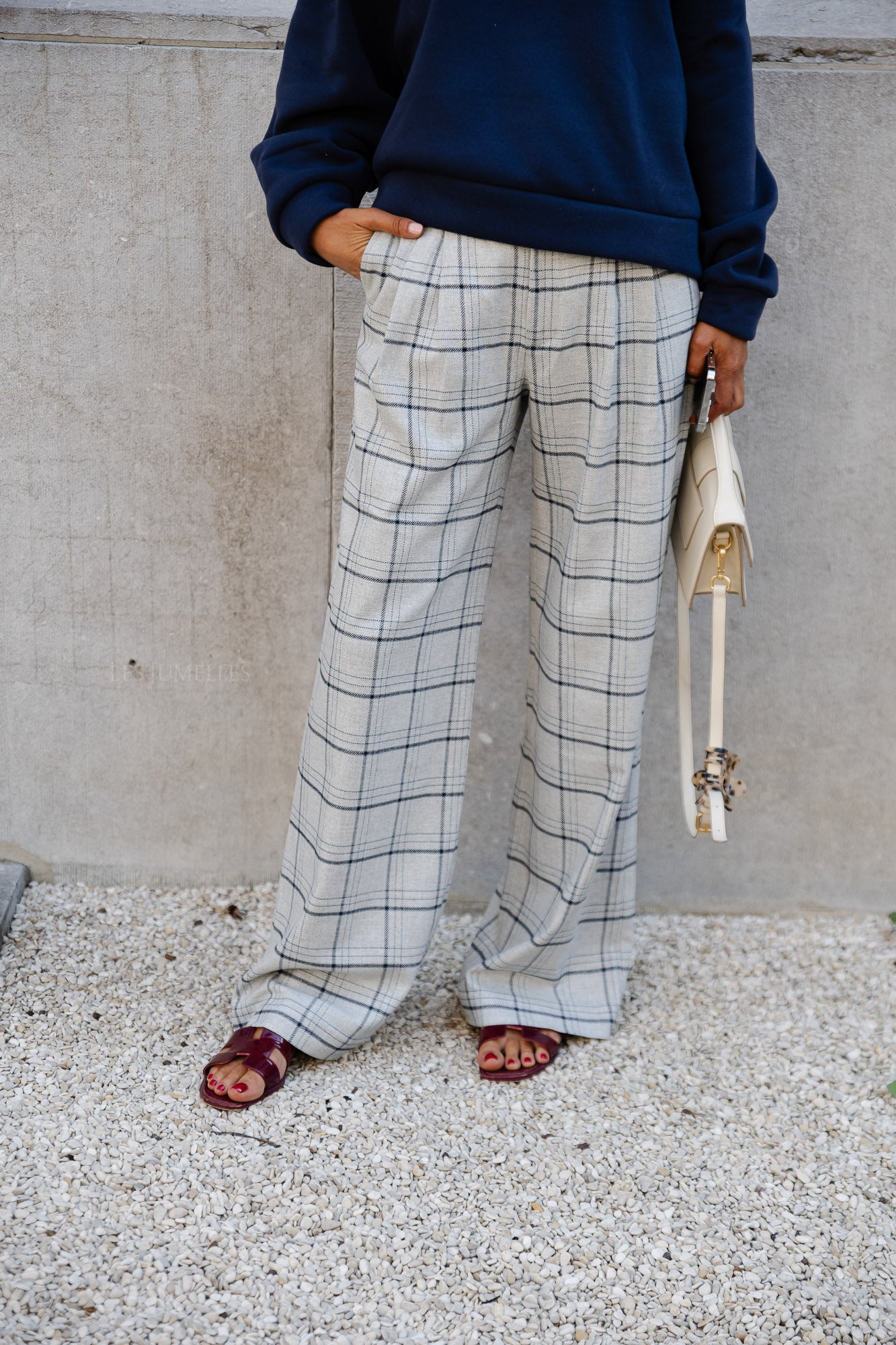 Pantalon Kaddy pantalon en laine mélangée à carreaux gris