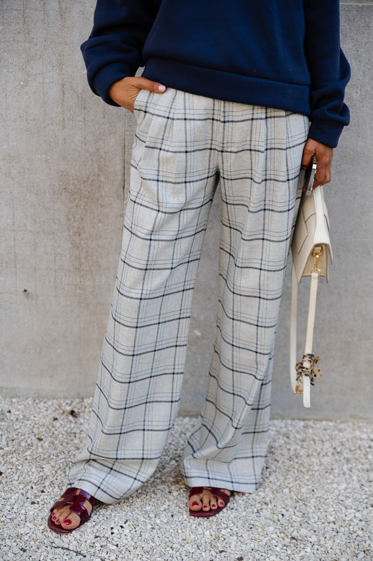 Les Jumelles Pantalon Kaddy pantalon en laine mélangée à carreaux gris