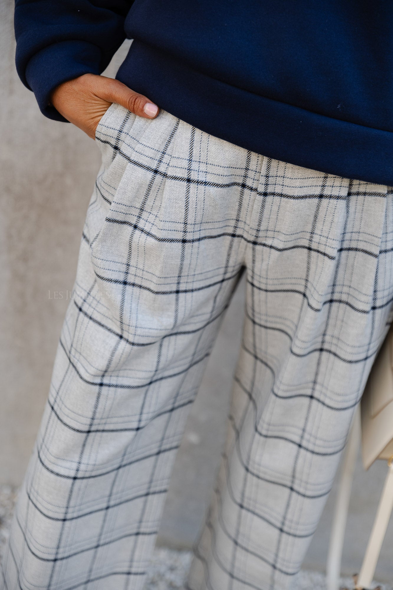 Pantalon Kaddy pantalon en laine mélangée à carreaux gris