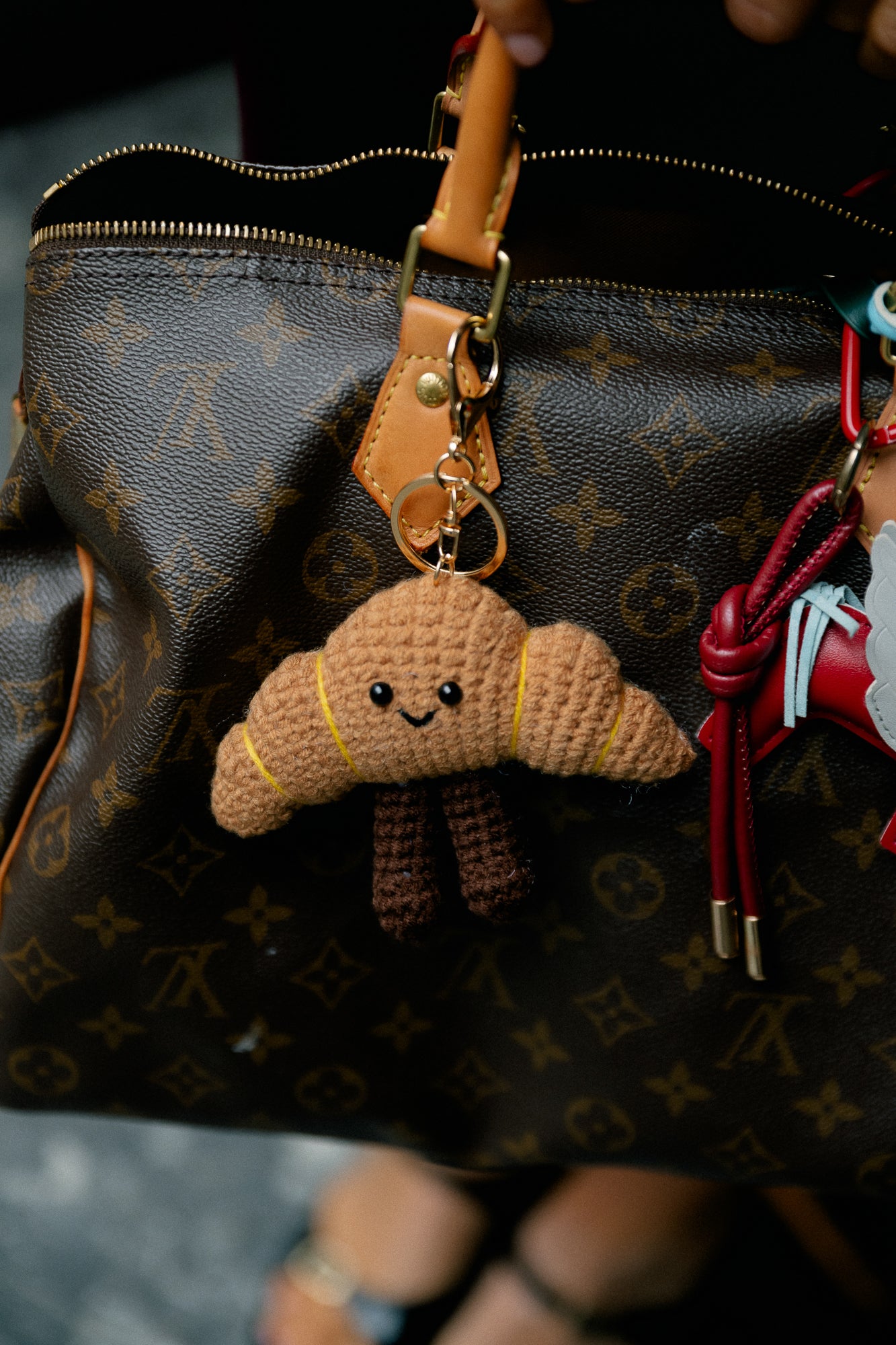 Crochet croissant keychain