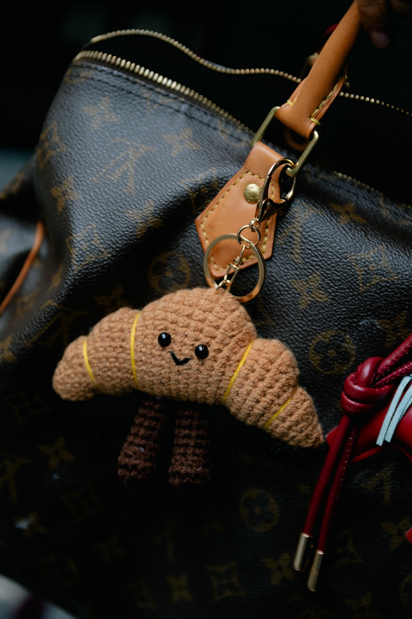 Crochet croissant keychain