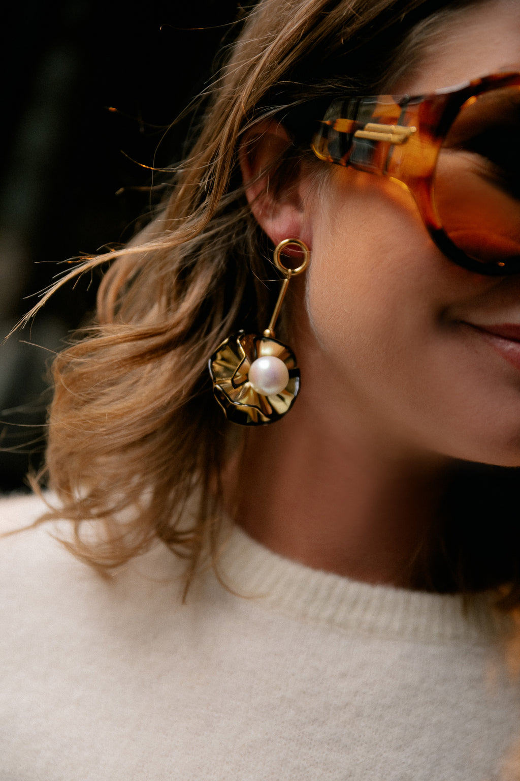 Harlequin earrings gold/pearl