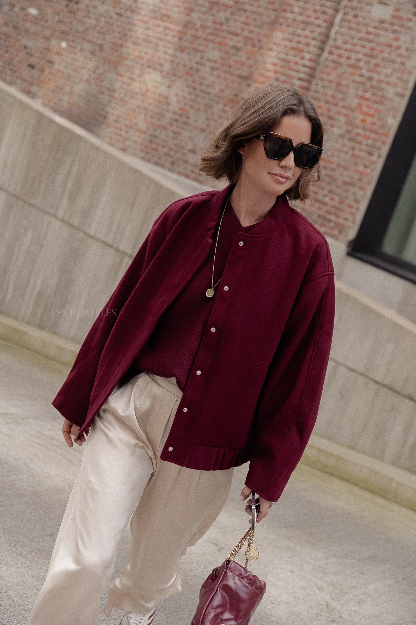 Veste bomber oversize Geena en bordeaux