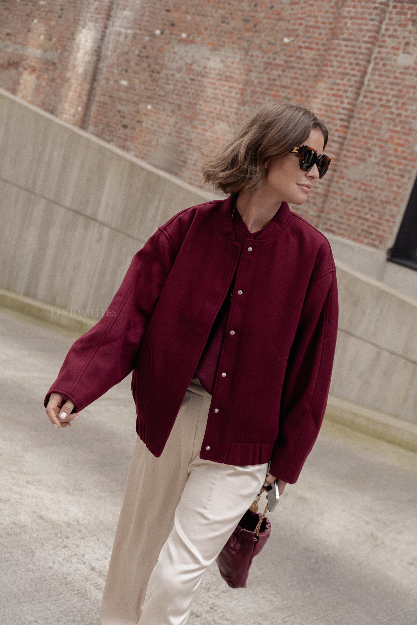 Oversized Geena bomberjas bordeaux