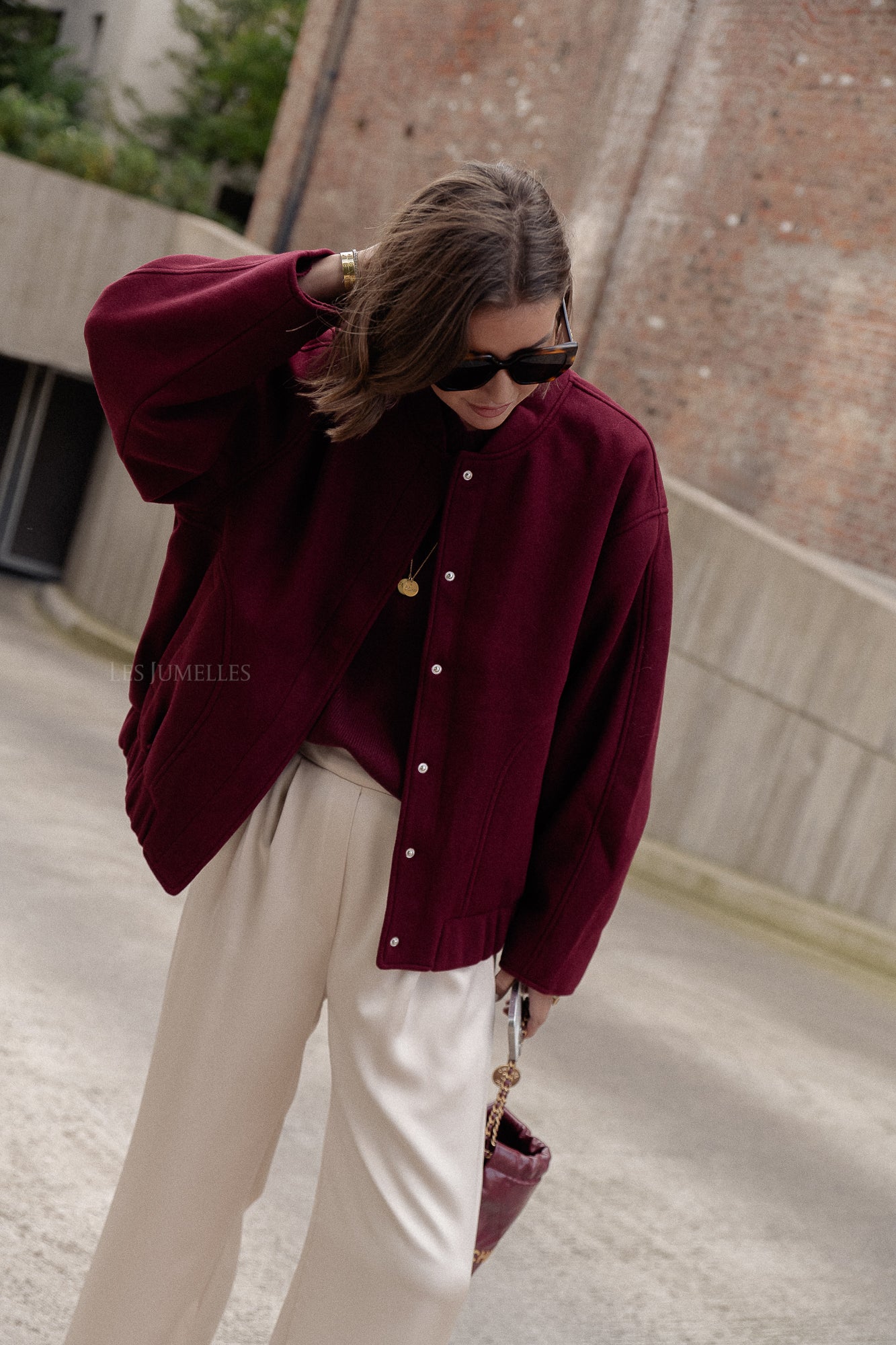 Veste bomber oversize Geena en bordeaux