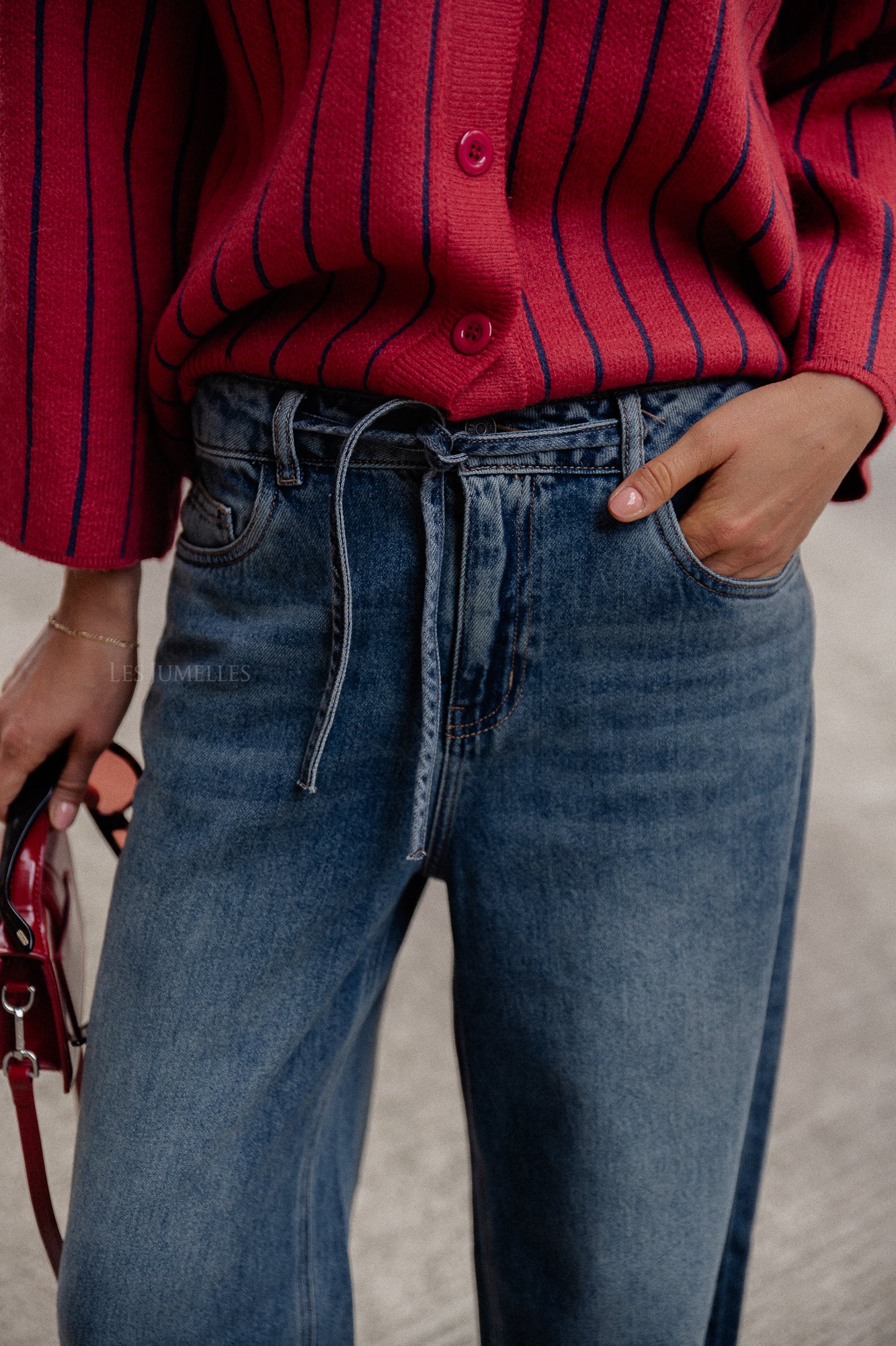 Jean à nouer OBJRamina en denim bleu moyen