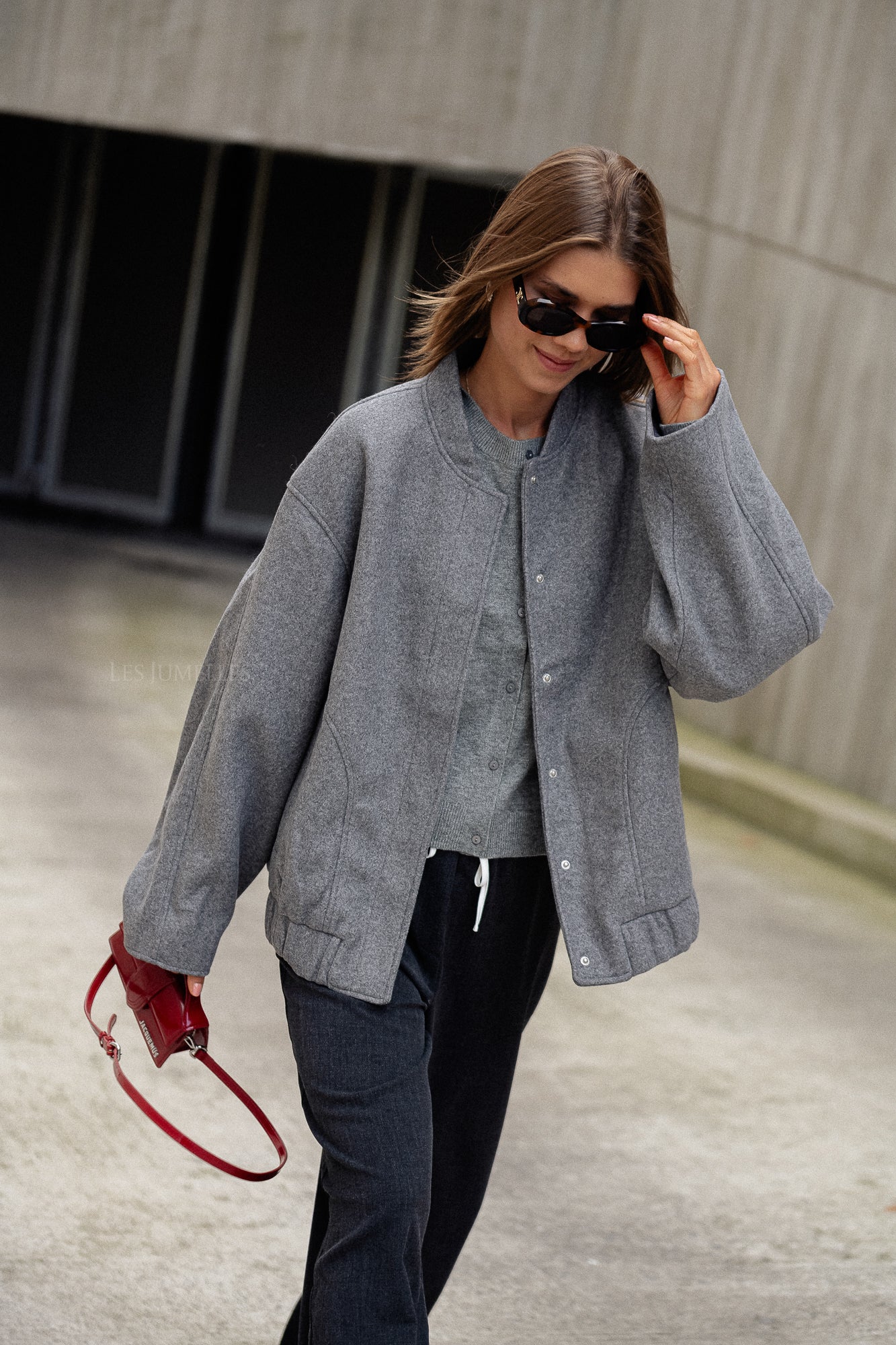 Veste bomber oversize Geena gris chiné